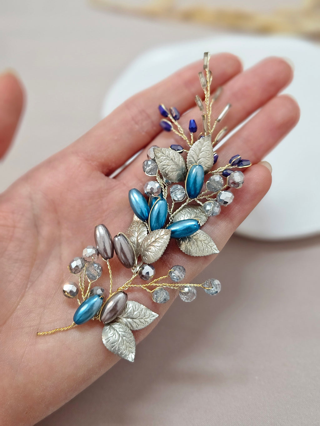 Blue And Gray Leaf Hair Vine