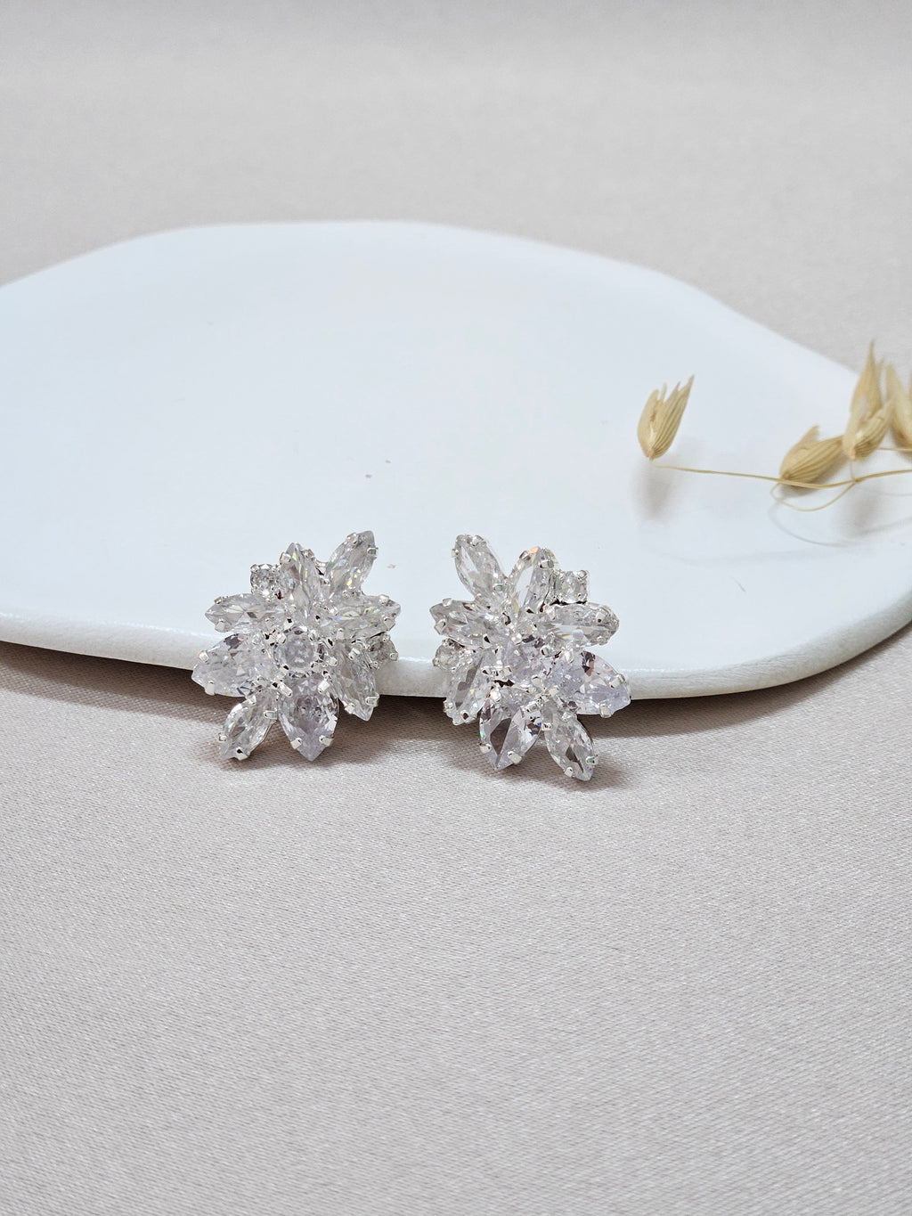 Floral Silver Bridal Stud Earrings