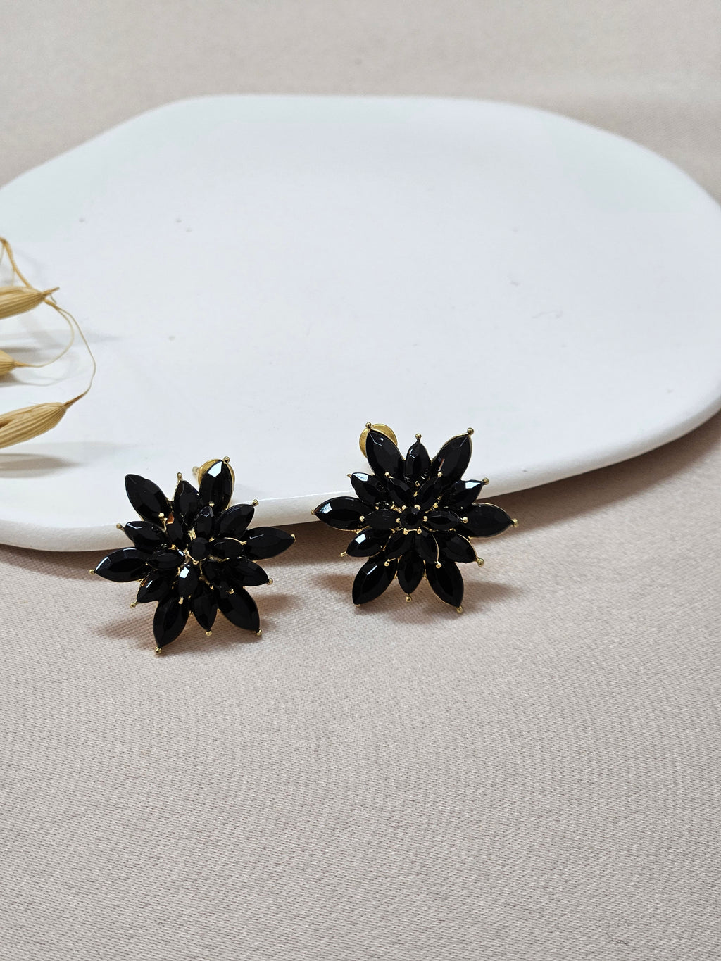 Flower Black Crystal Stud Earrings