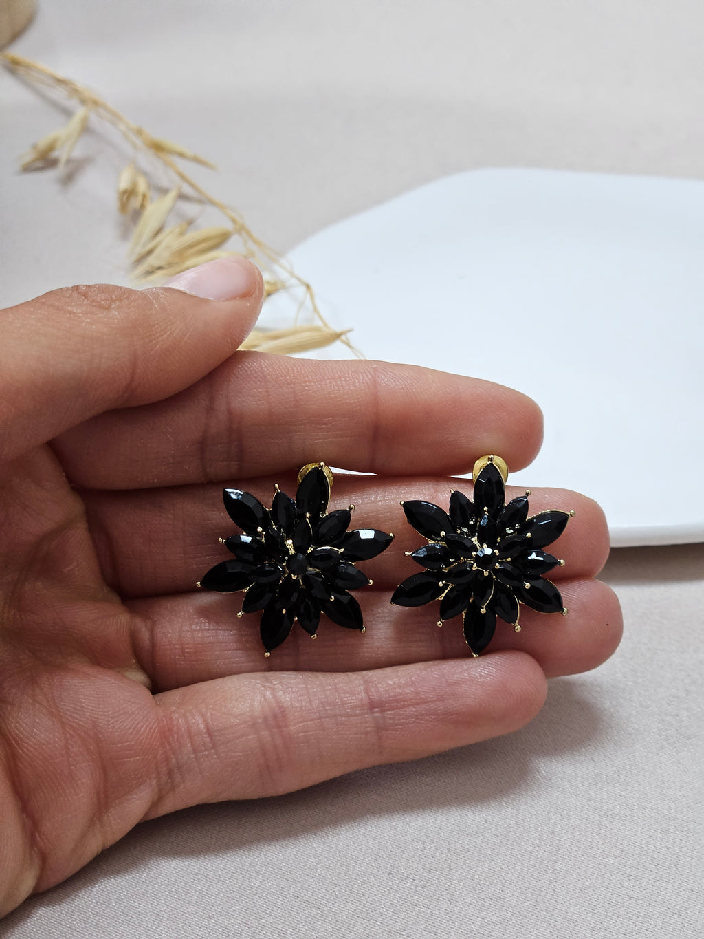 Flower Black Crystal Stud Earrings
