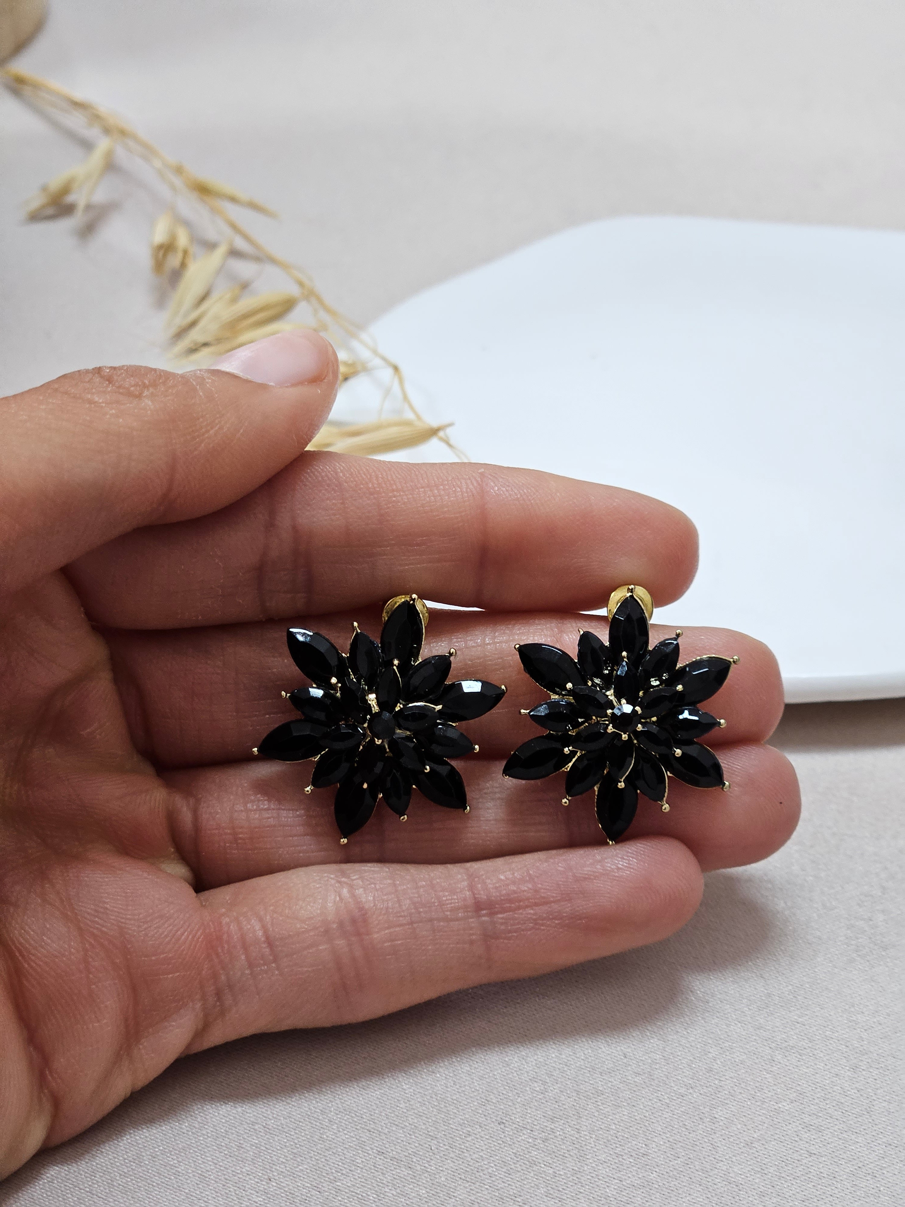 Flower Black Crystal Stud Earrings