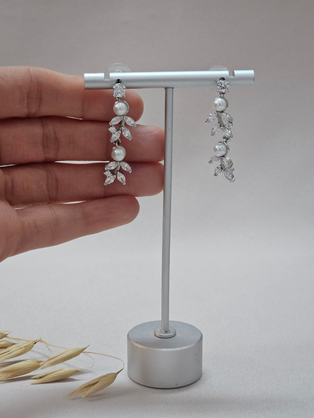 bridal drop pearl silver earrings