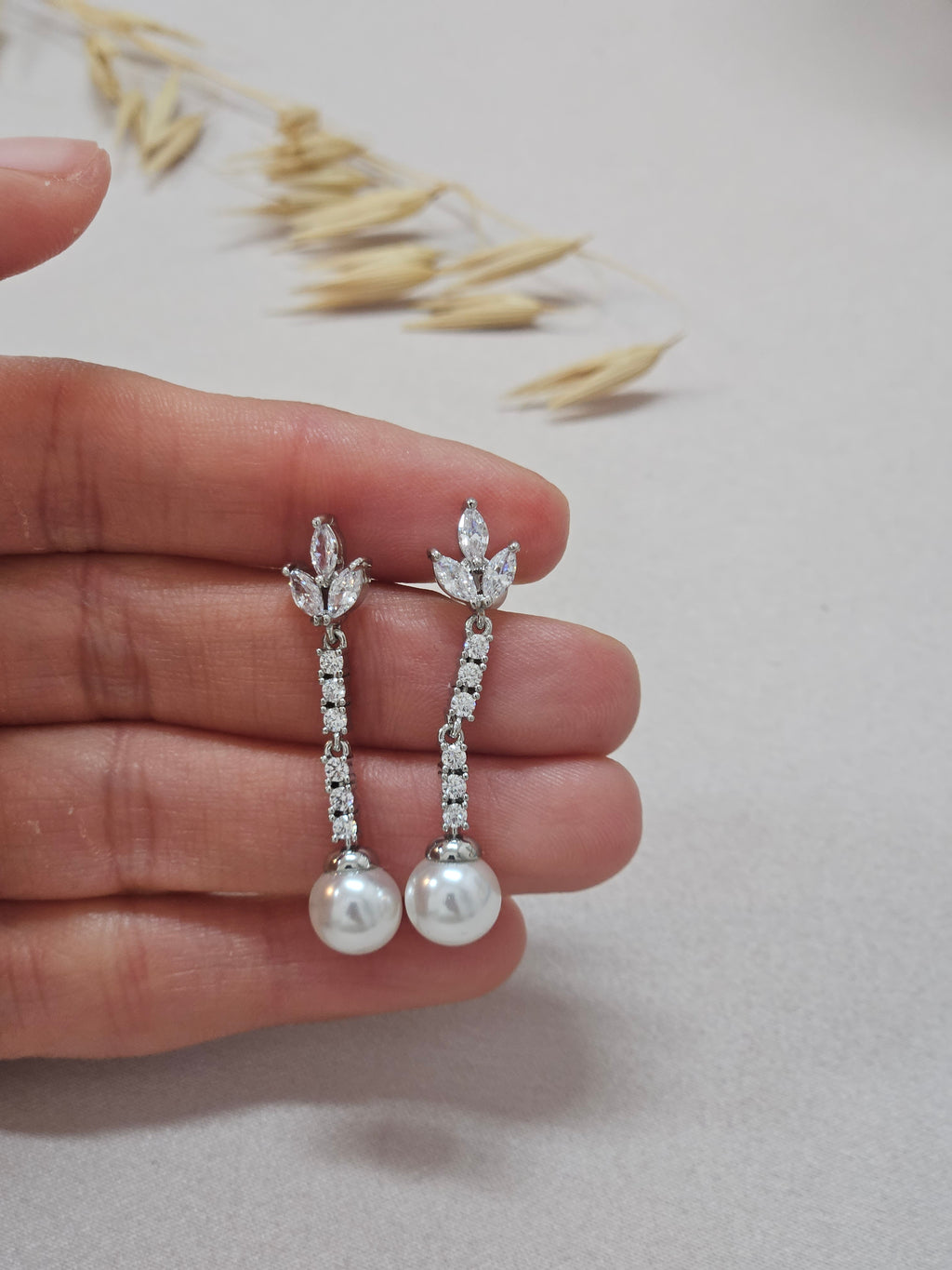 pearl drop bridal silver earrings