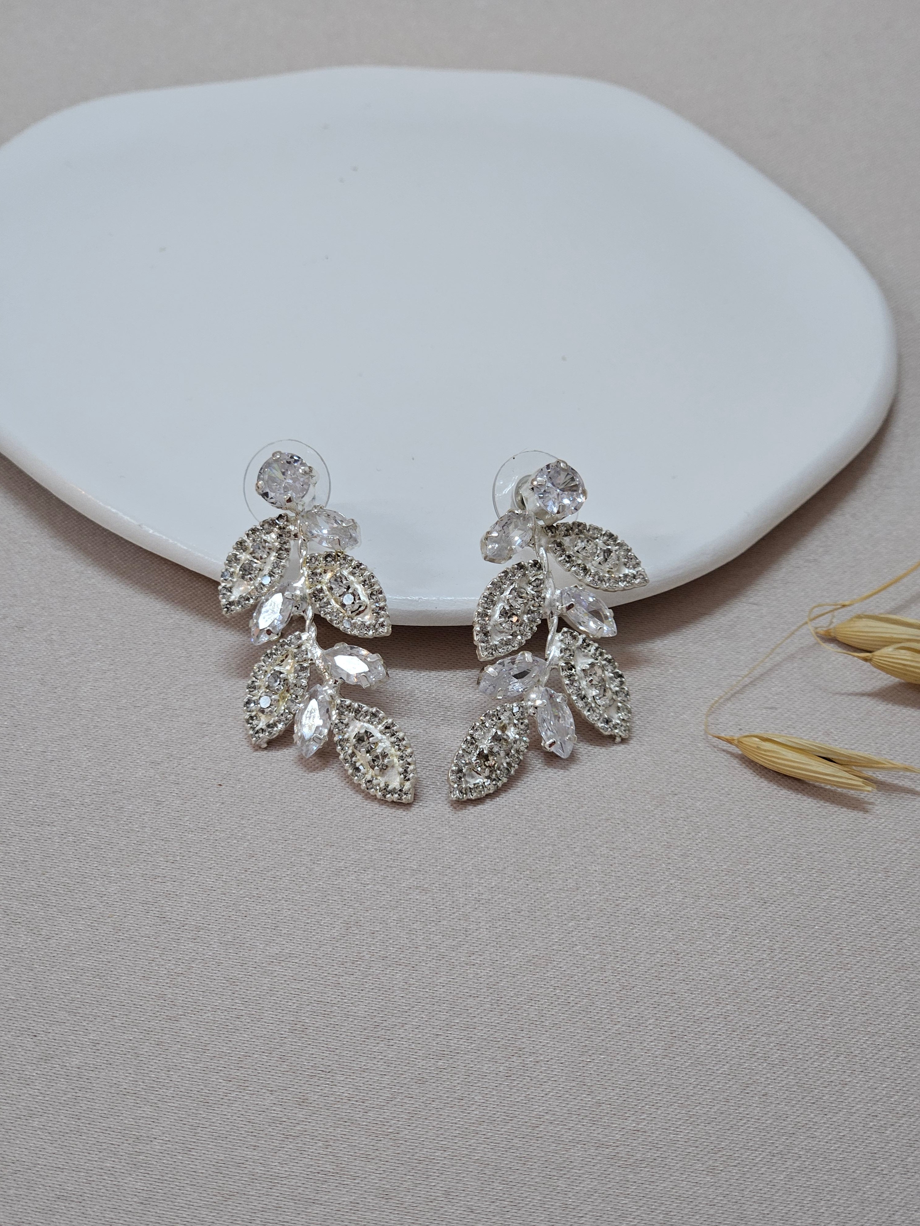 Statement Silver Leaf Dangle Earrings