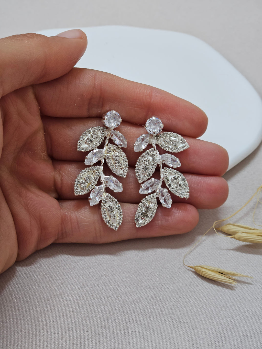 Statement Silver Leaf Dangle Earrings