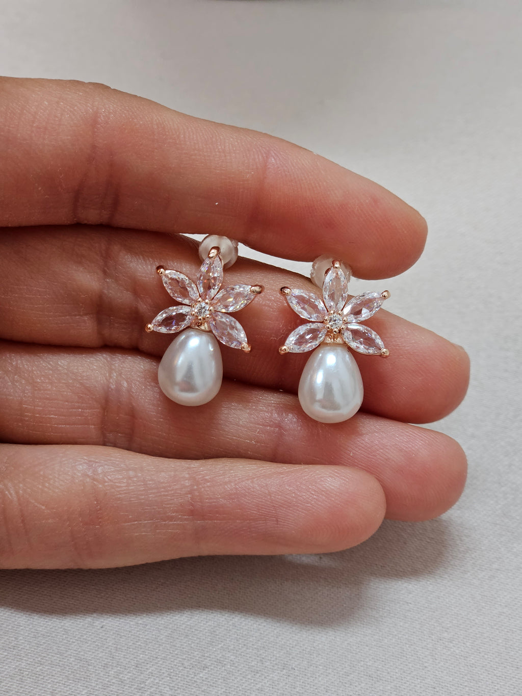 delicate wedding rose gold floral pearl earrings 