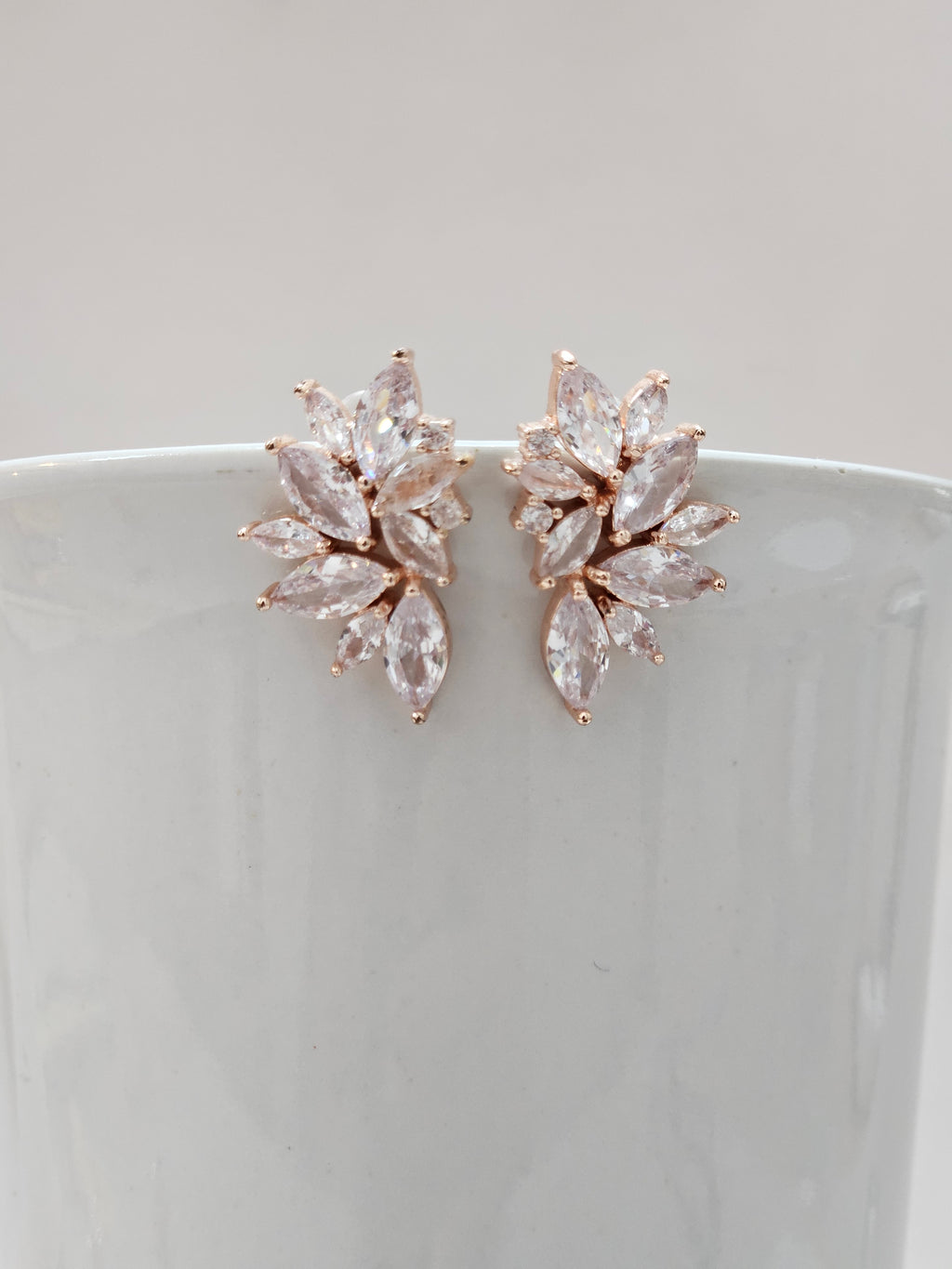 sparkling bridal rose gold stud earrings
with cubic zirconia 