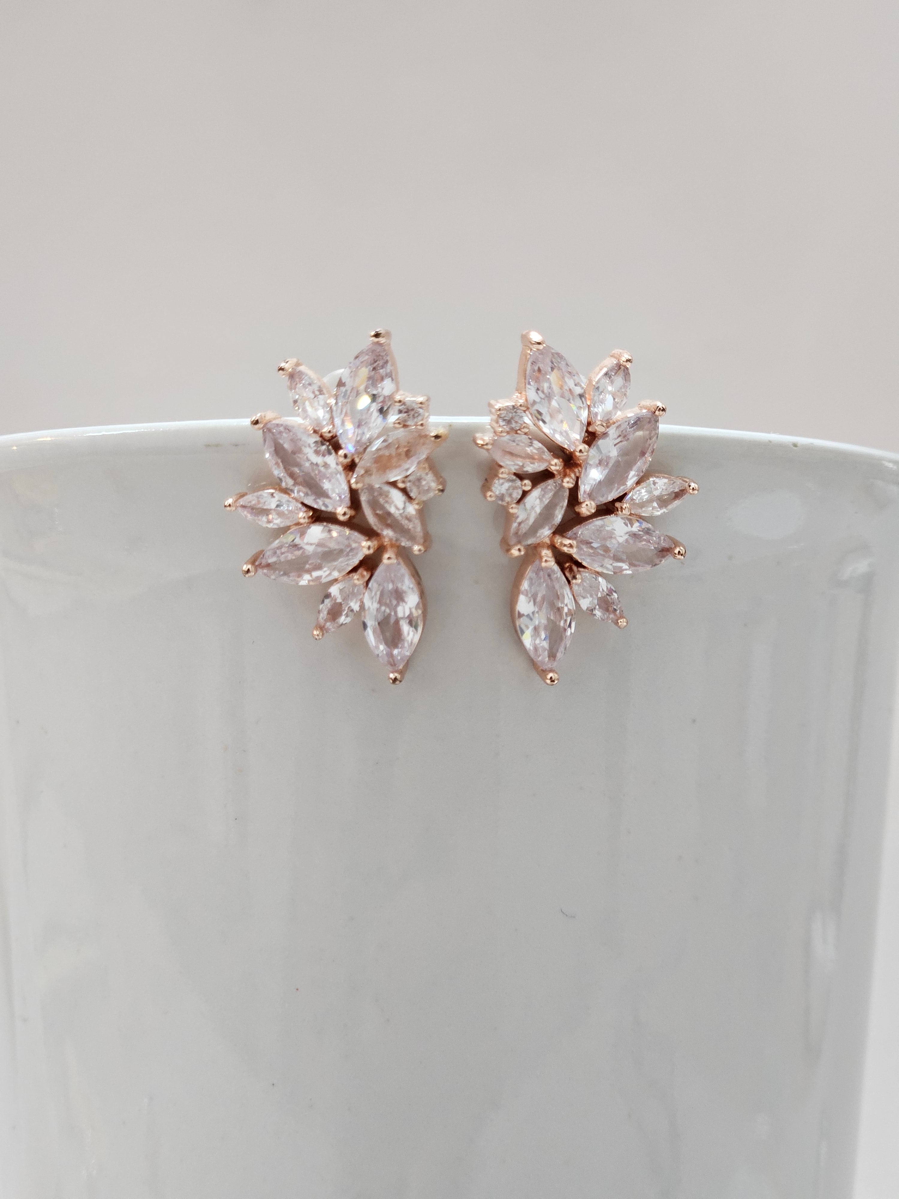 sparkling bridal rose gold stud earrings
with cubic zirconia 