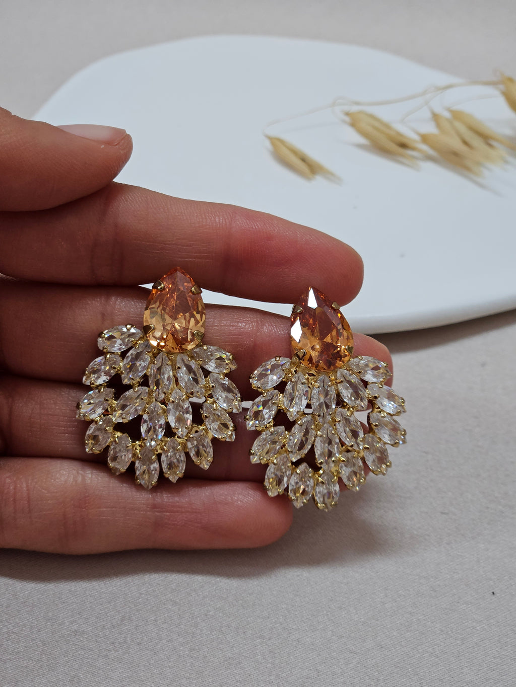 Statement champagne Stud Earrings