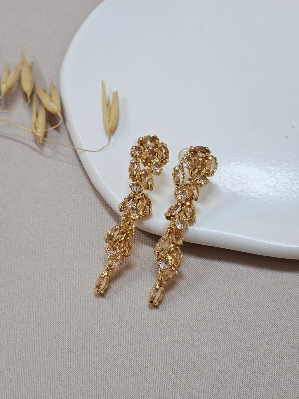 Long Champagne Crystal Earrings