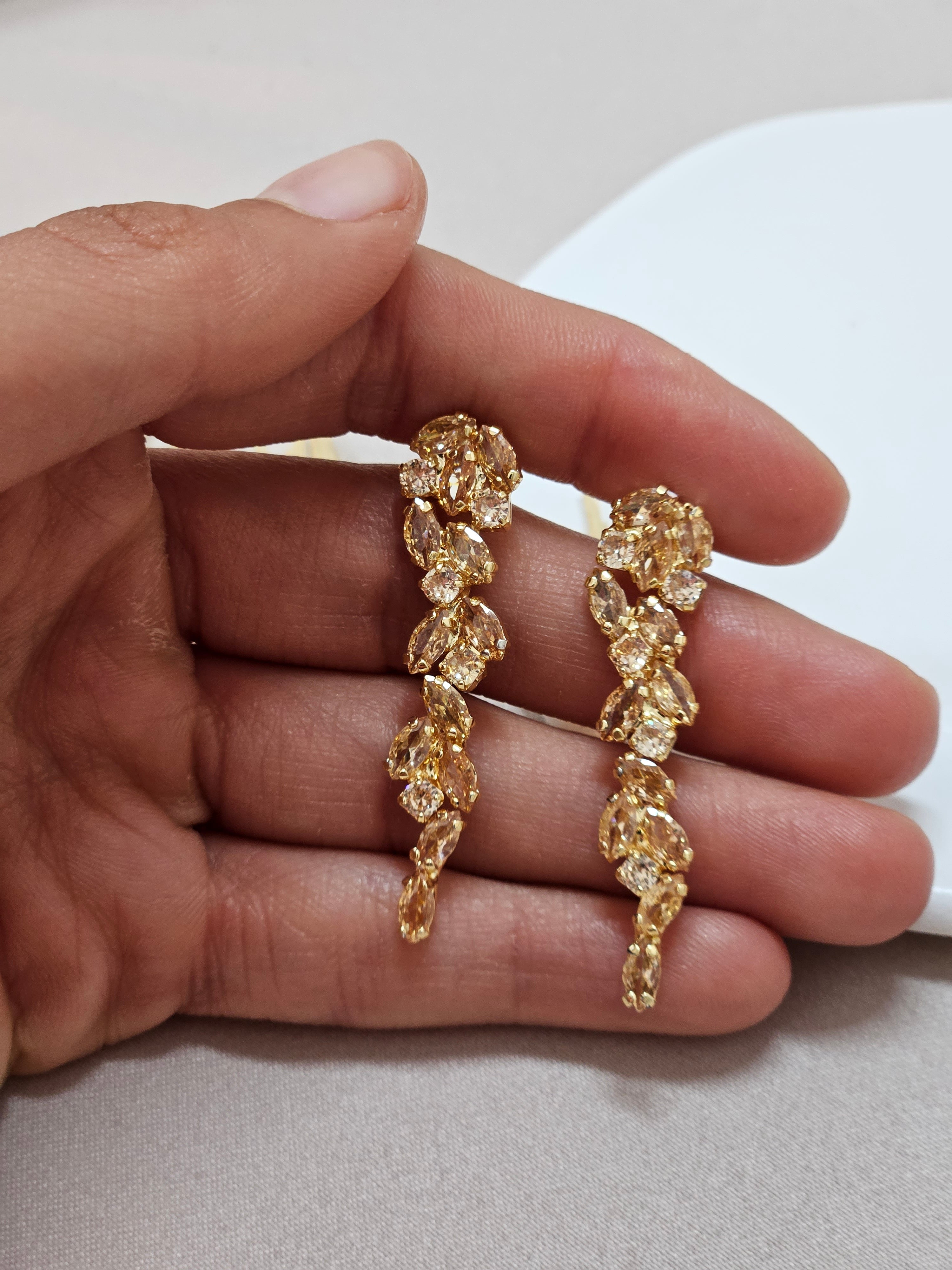 Long Champagne Crystal Earrings