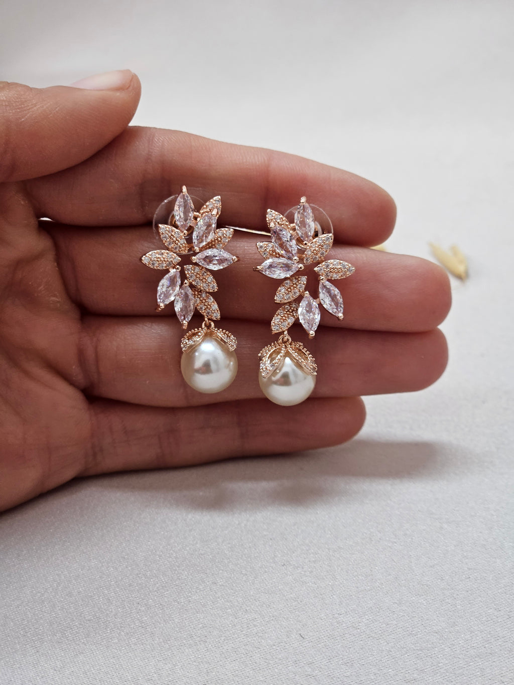 Pearl Dangle Rose Gold Earrings