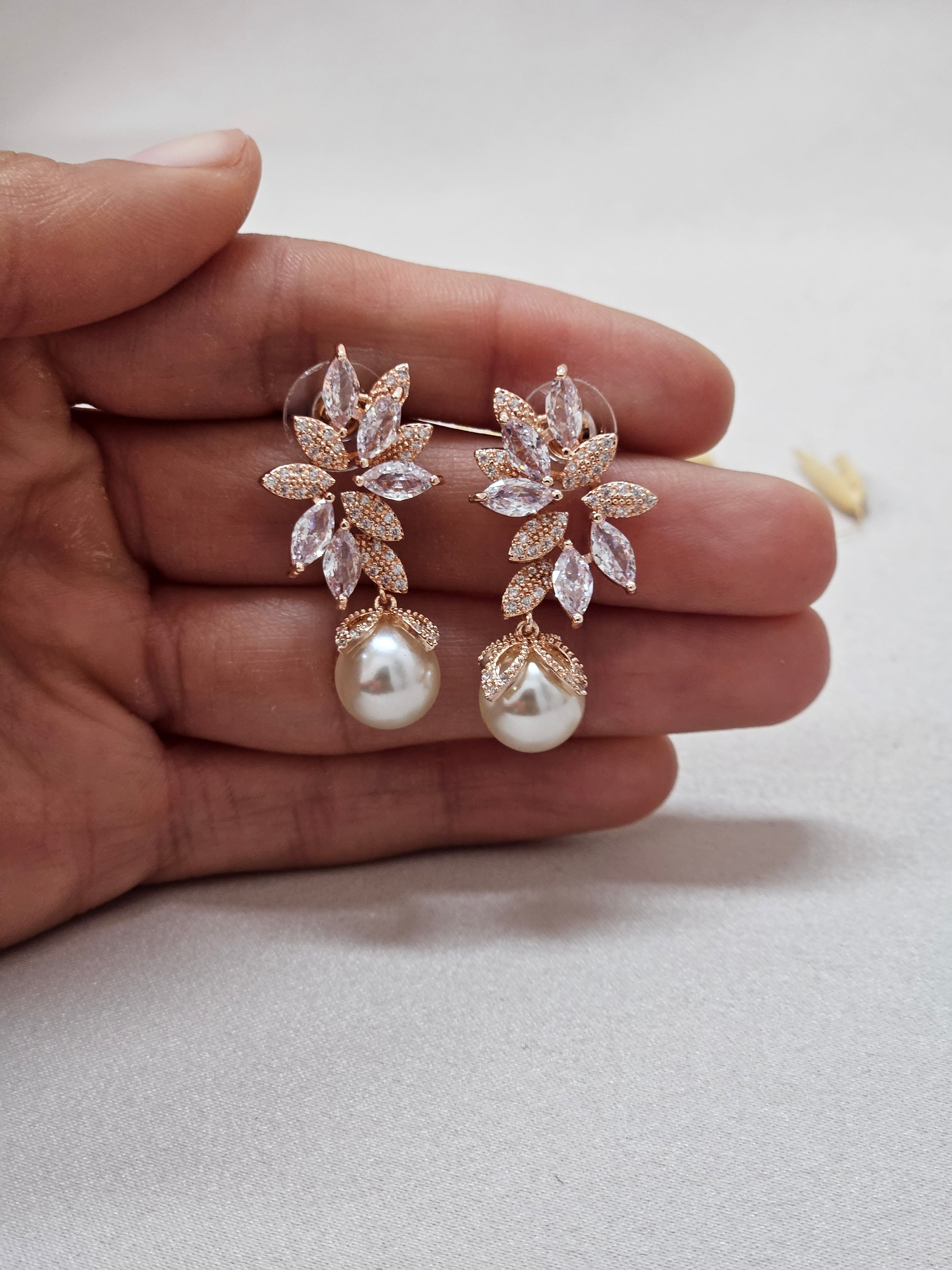 Pearl Dangle Rose Gold Earrings