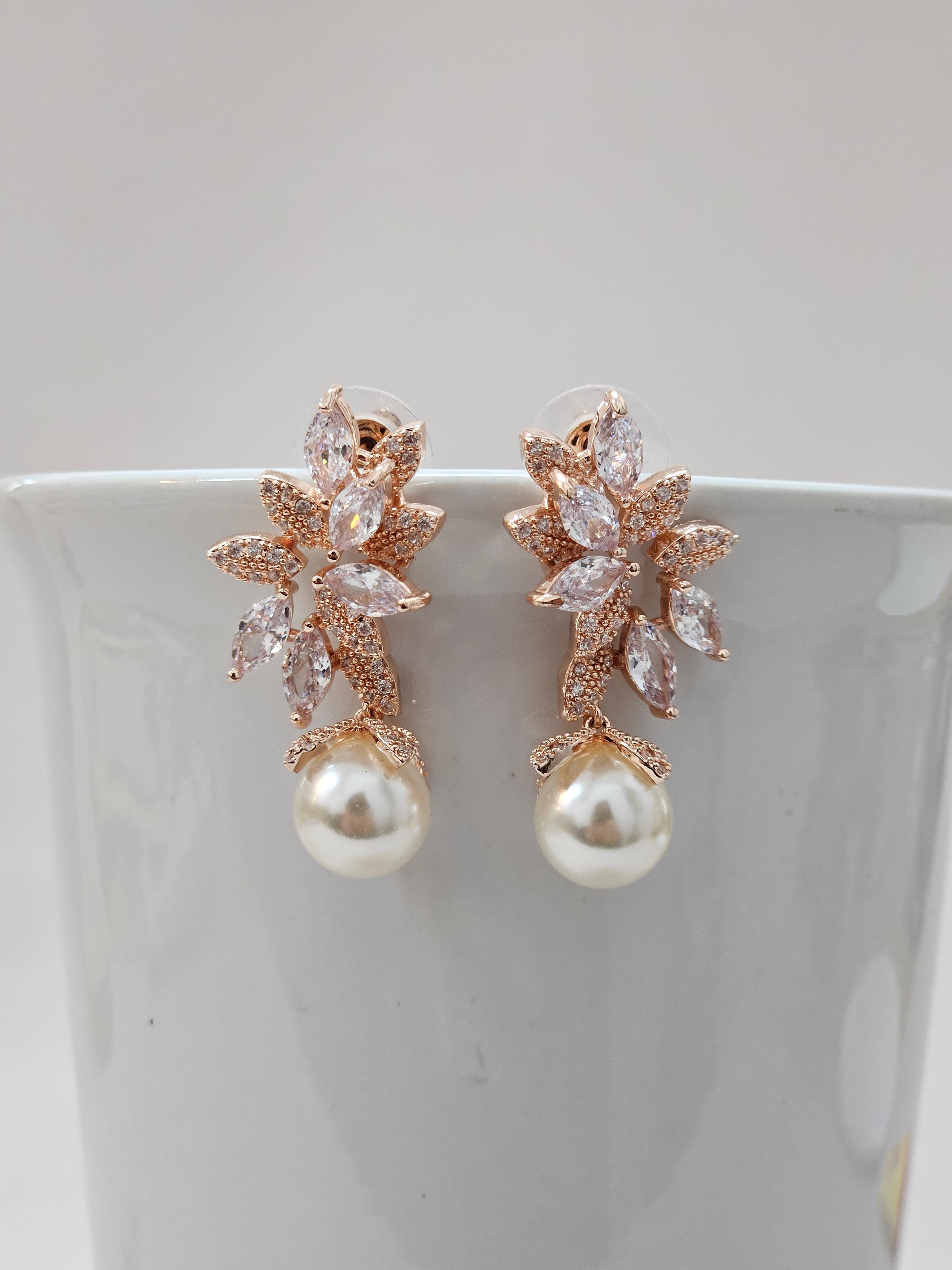 Pearl Dangle Rose Gold Earrings