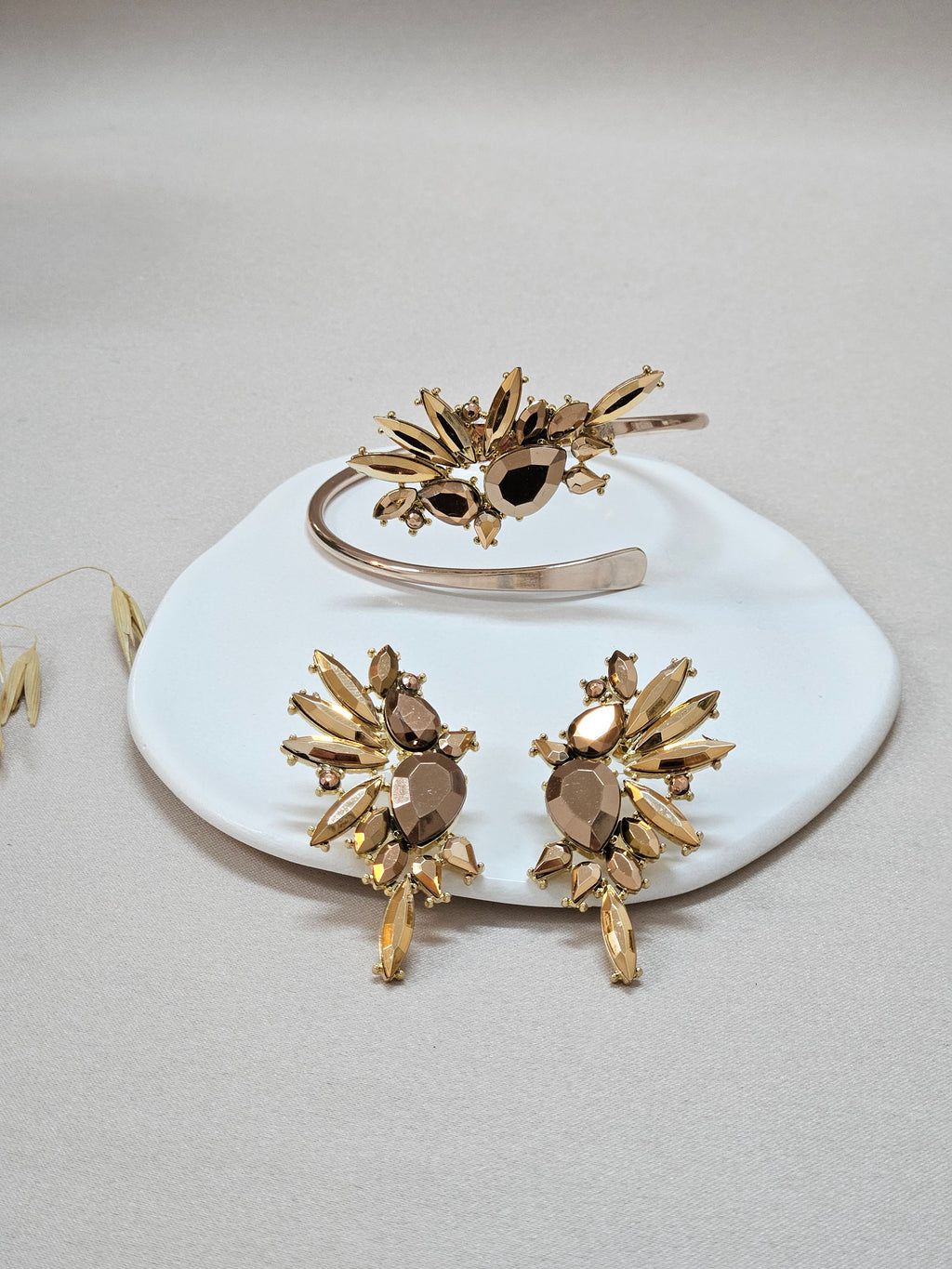 huge floraal bronze earrings and matching open cuff bronze bracelet 