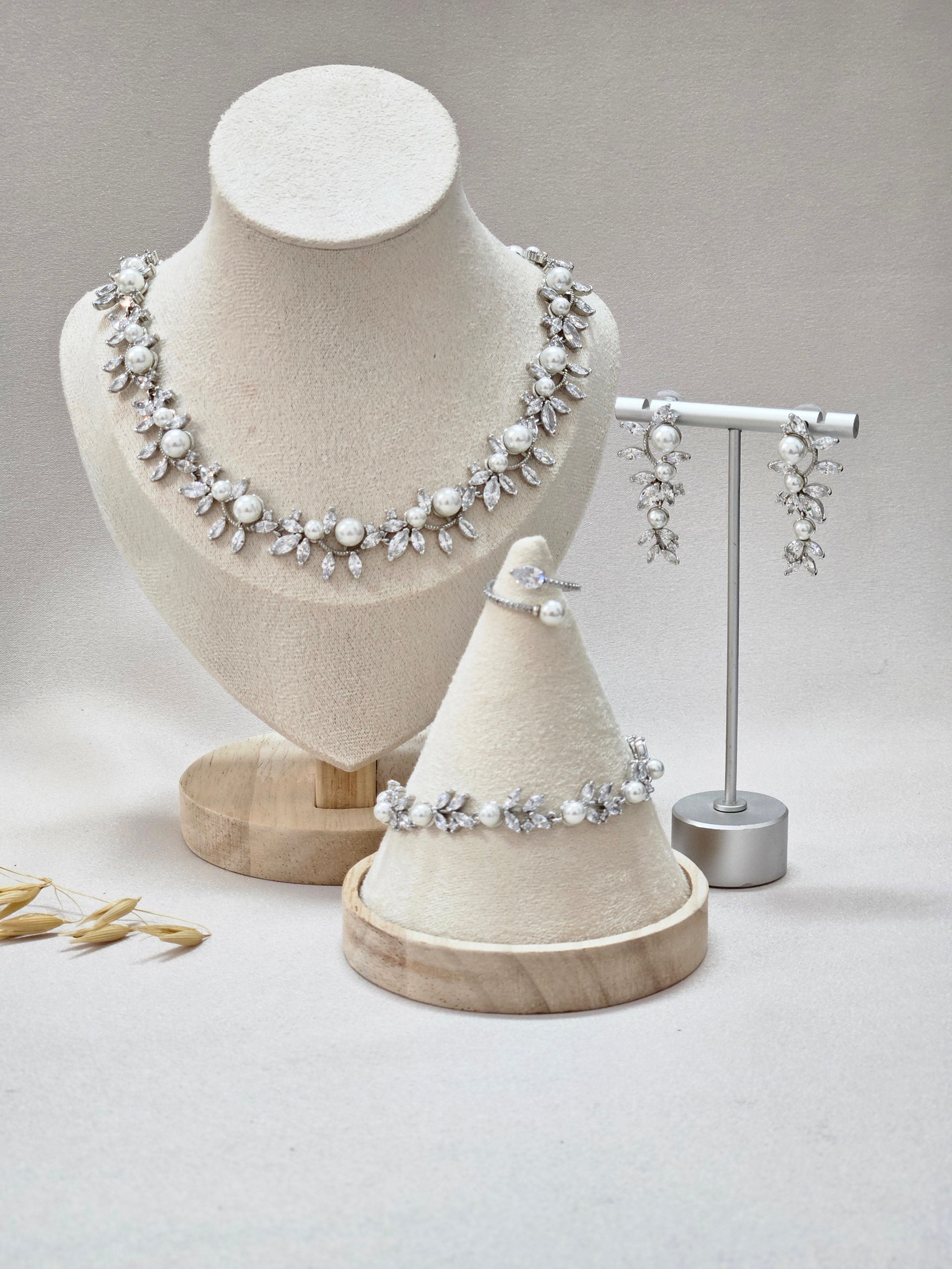 Vintage Crystal Pearl Jewelry Set