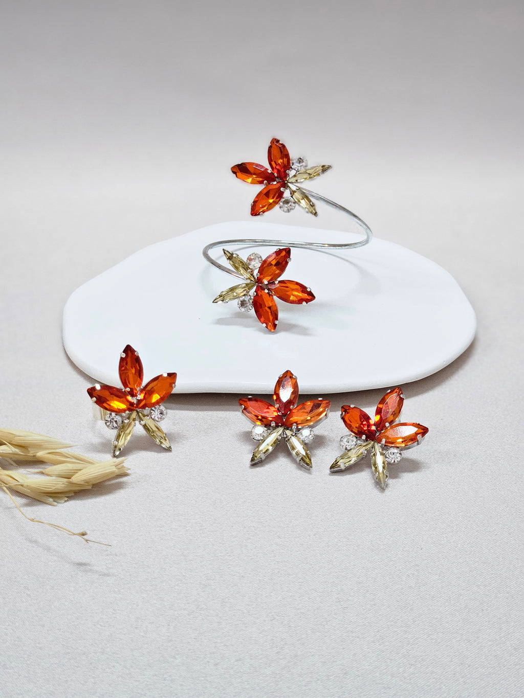 Orange Floral Jewelry Set