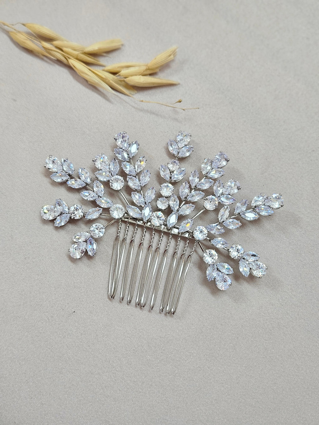 Silver Cuboc Zirconia Bridal Hair Comb