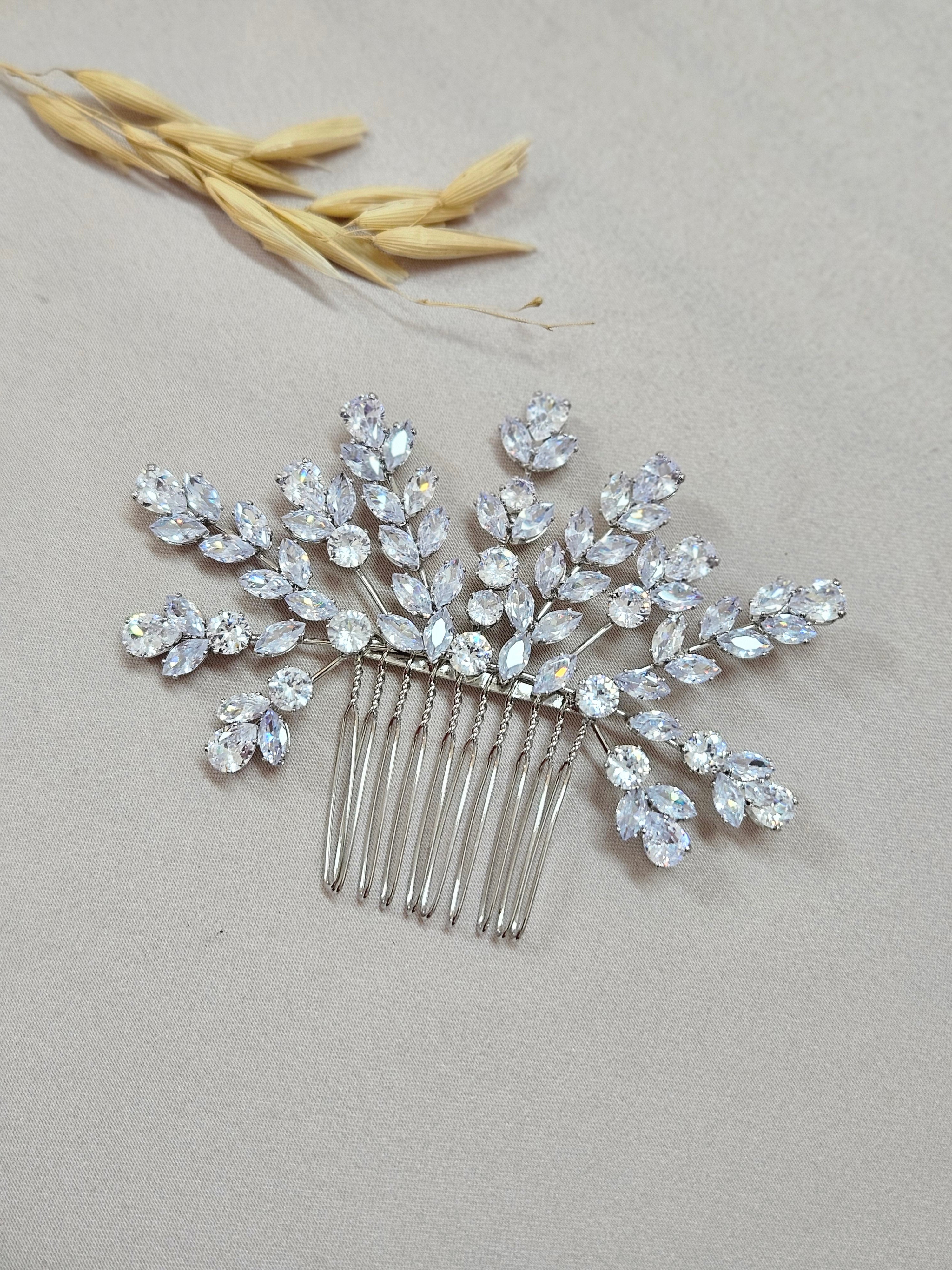 Silver Cuboc Zirconia Bridal Hair Comb