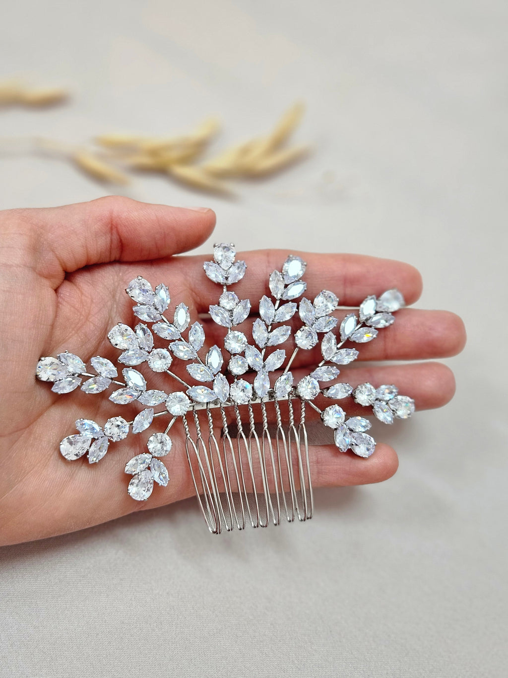 Silver Cuboc Zirconia Bridal Hair Comb