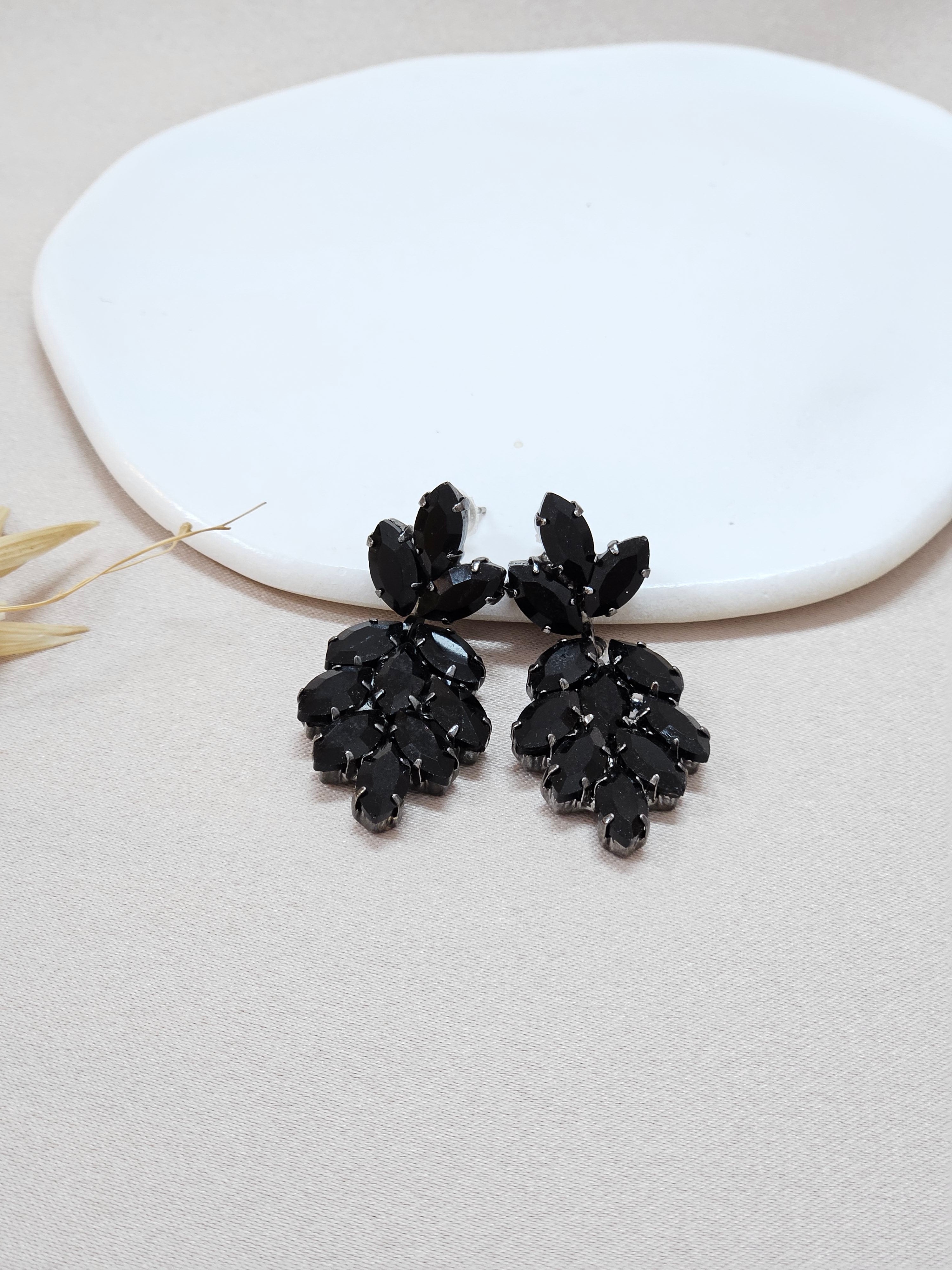 Chandelier Long Black Crystal Earrings