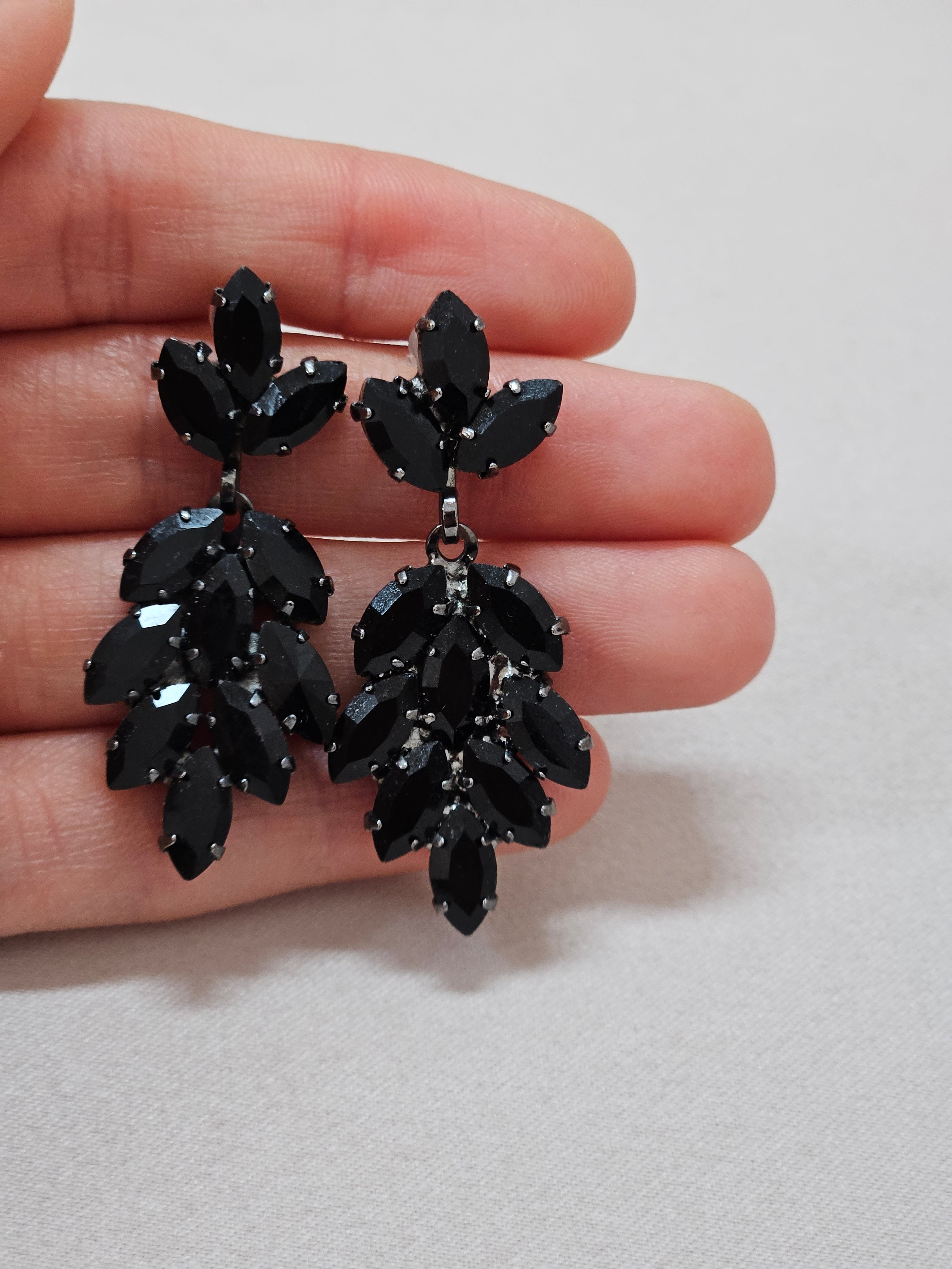 Chandelier Long Black Crystal Earrings