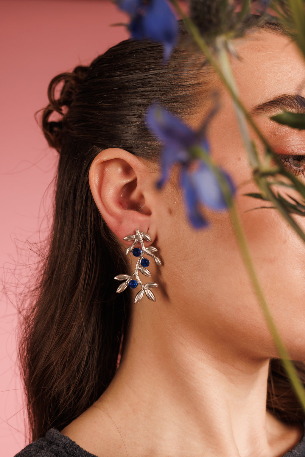 blue silver leaf earrings 