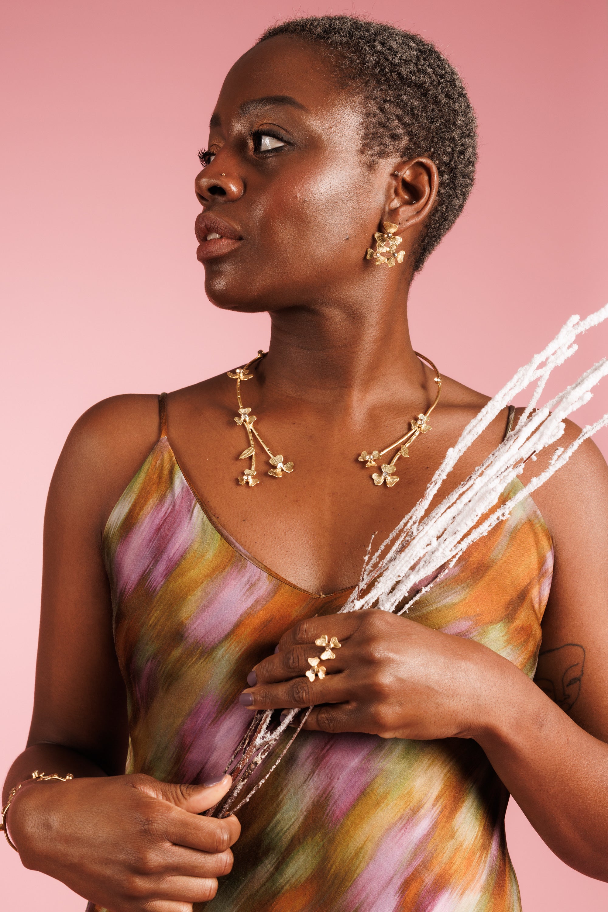 Gold Bloom Jewelry Set Adorned WIth Champagne Crystals