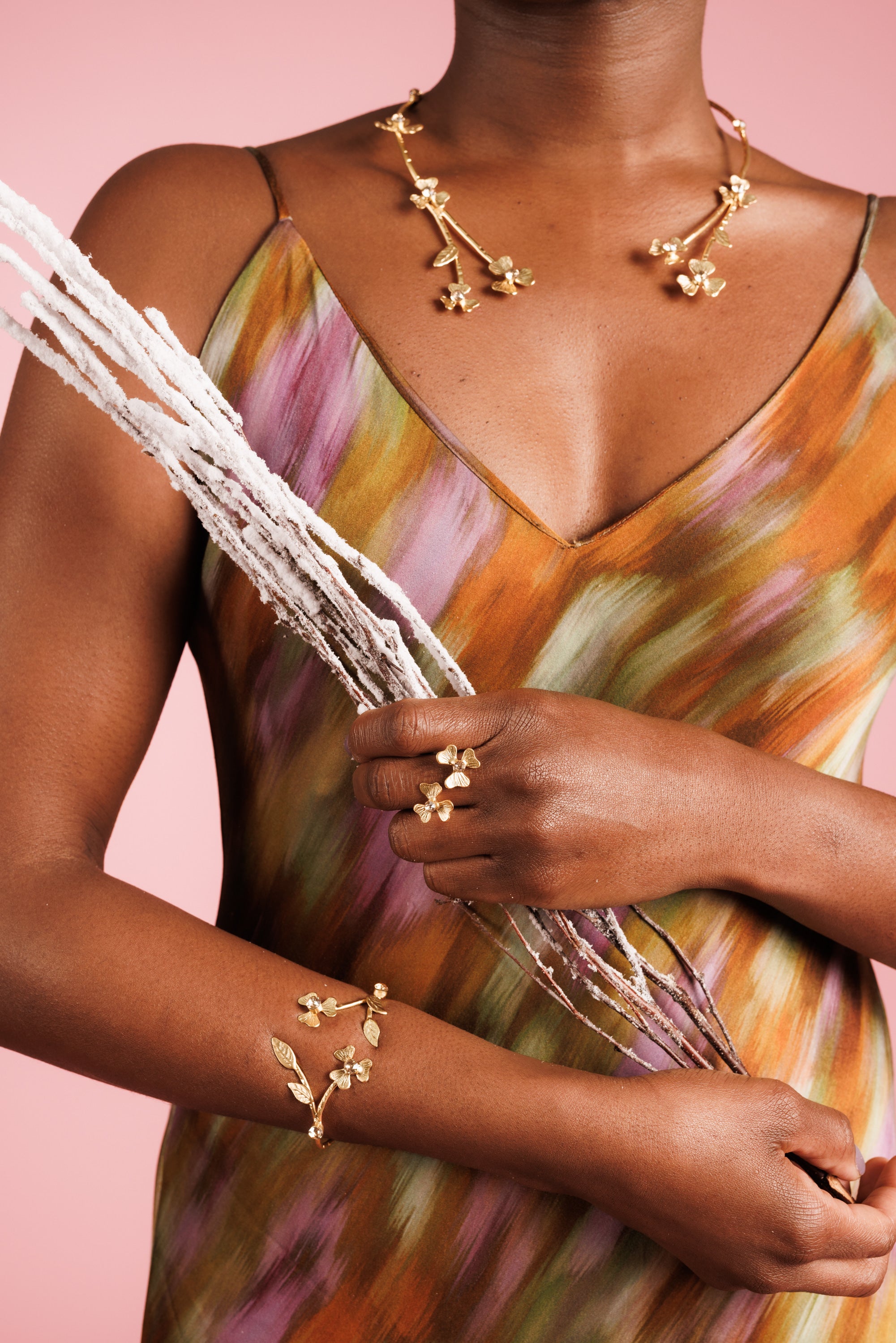 Gold Bloom Jewelry Set Adorned WIth Champagne Crystals