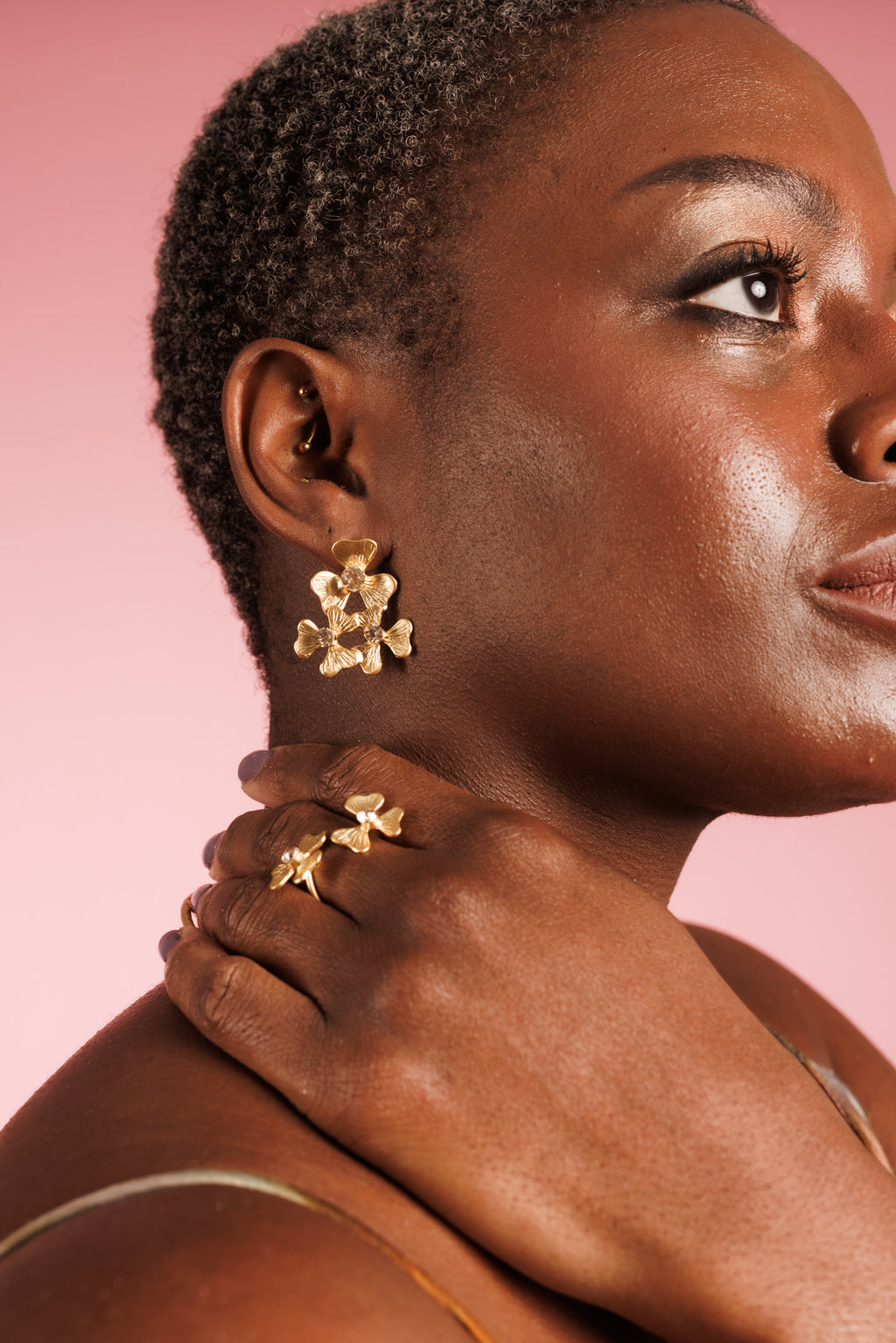 Gold Bloom Jewelry Set Adorned WIth Champagne Crystals