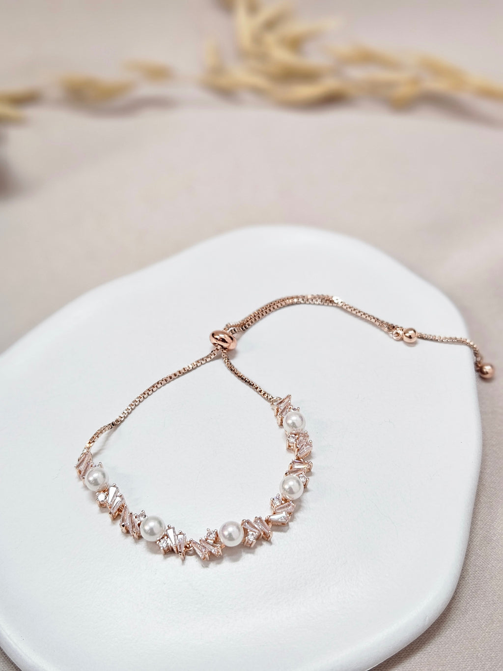 Adustable Rose Gold Crystal Pearl Bracelet