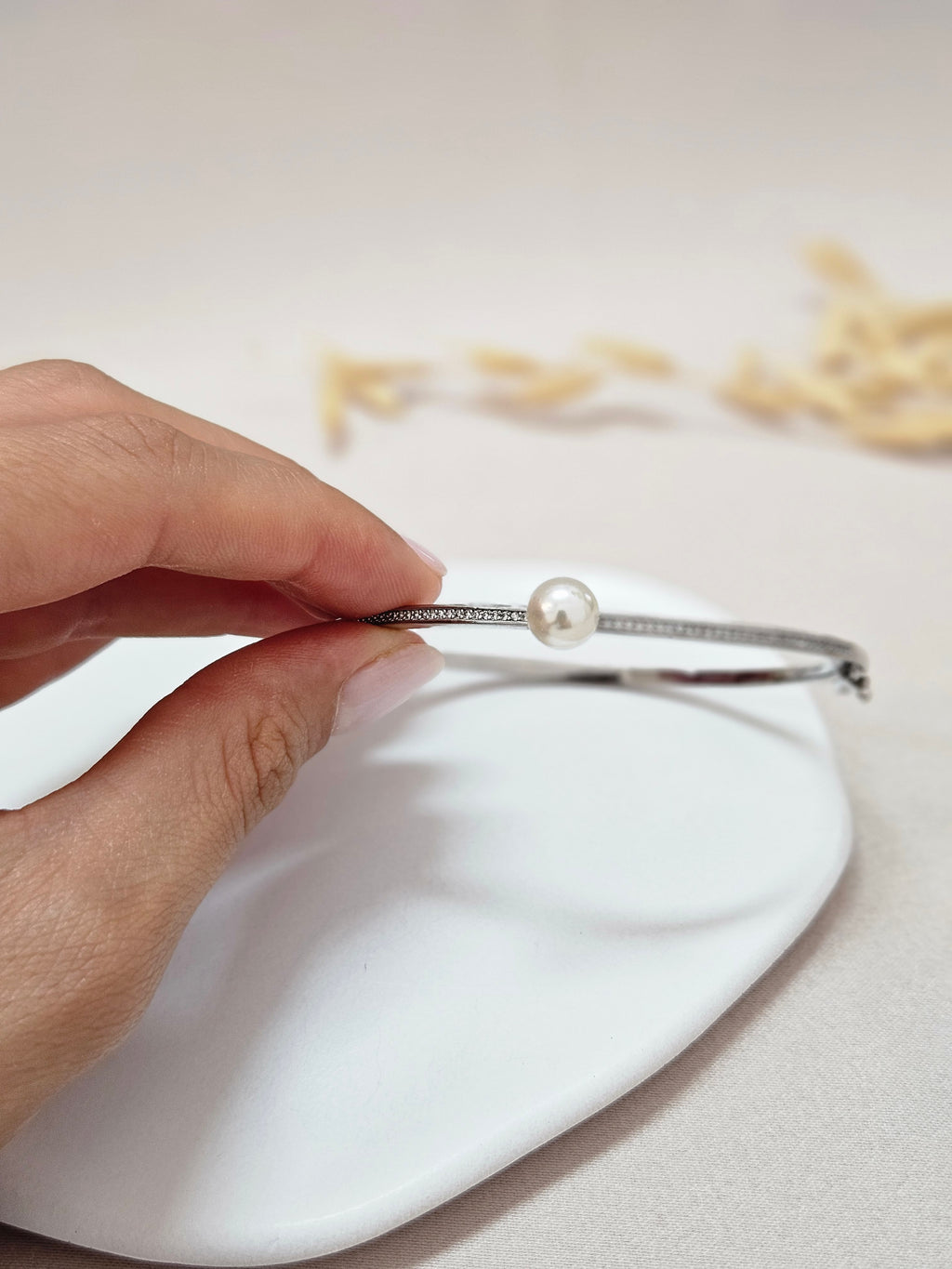 Bridal Pearl Bangle Bracelet