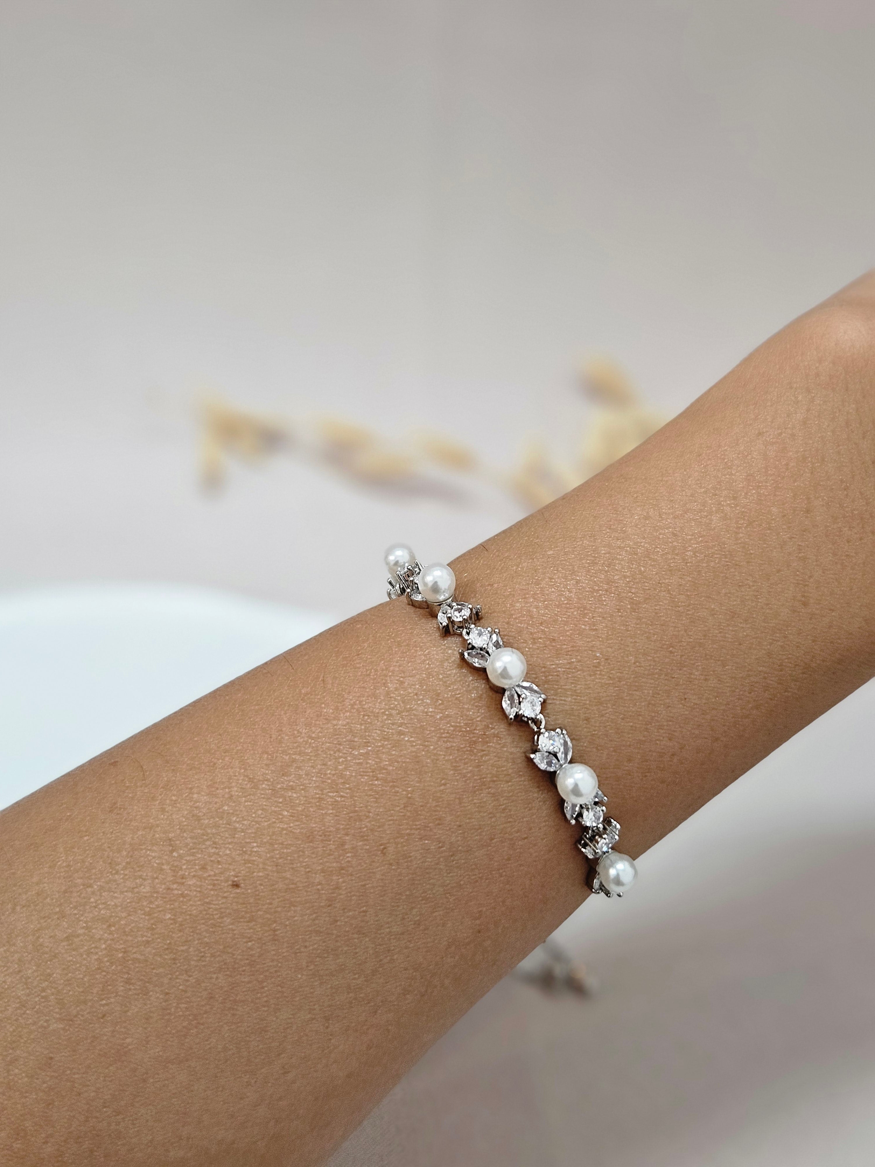 Bridal Adjustable Pearl Crystal Bracelet - ABSP19