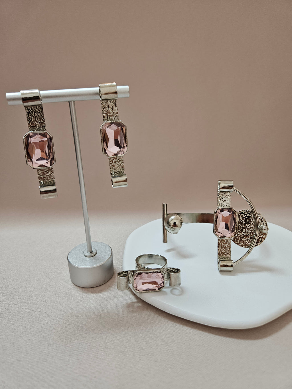 Asymmetrical Pink Stone Jewelry Set
