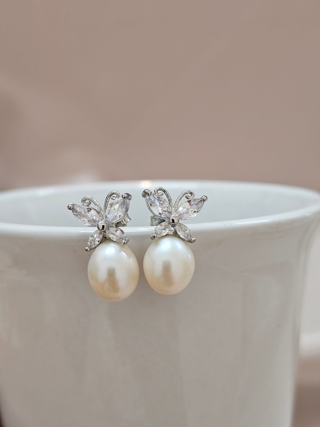 Butterfly Stud Pearl Earrings