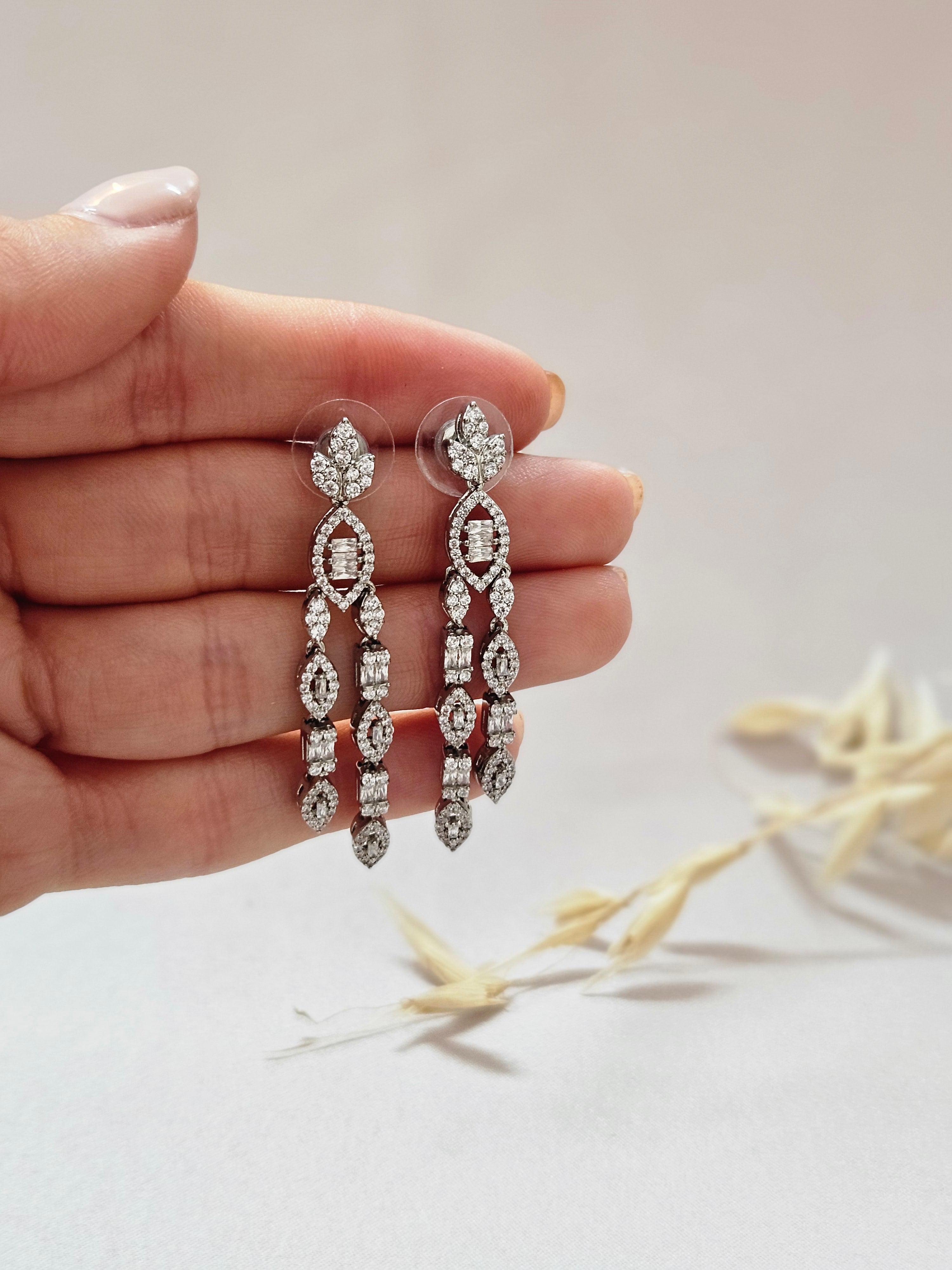 Elegant Silver Crystal Chandelier Drop Earrings - AESC36