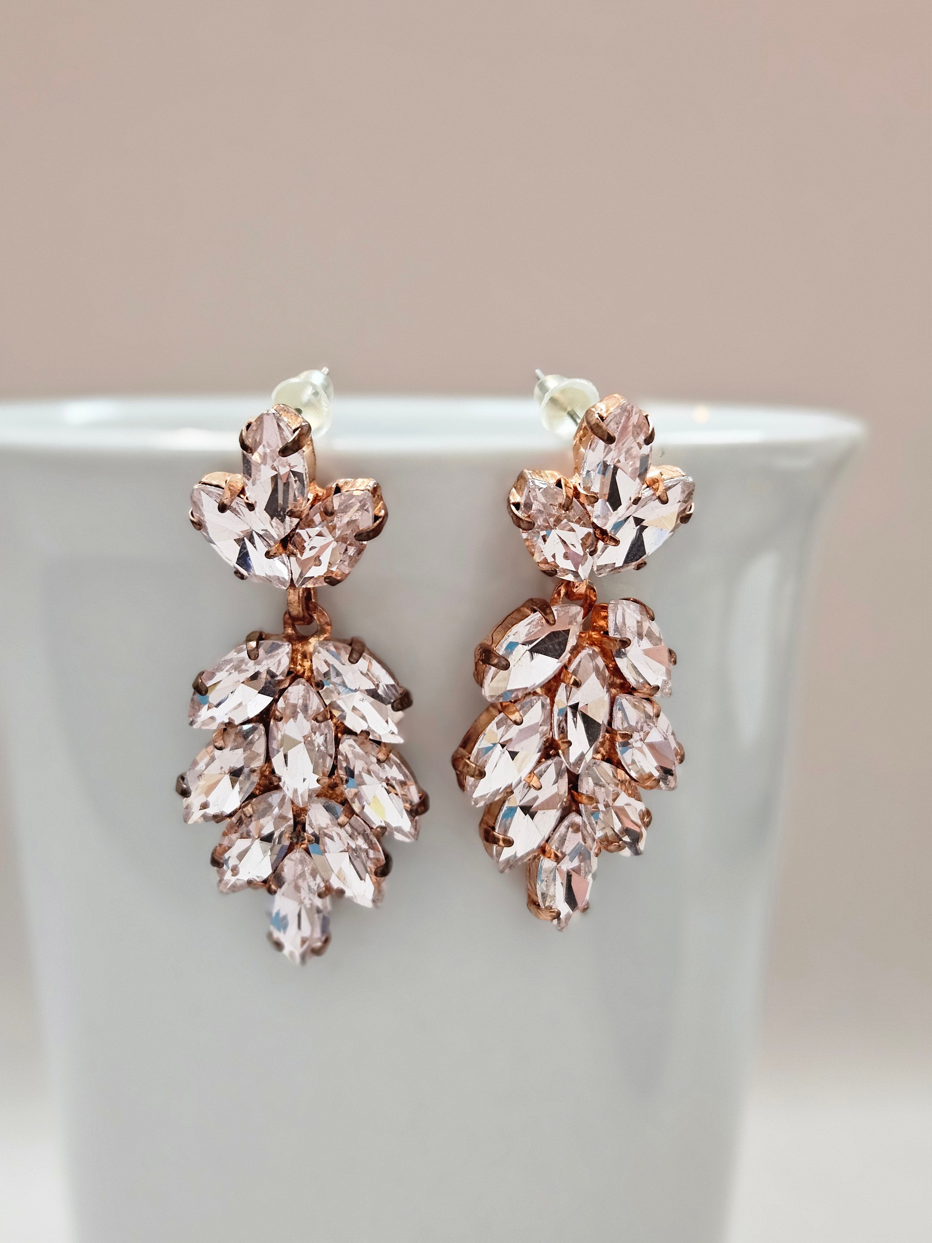Chandelier Rose Gold Earrings with Pink Zirconia -TERC