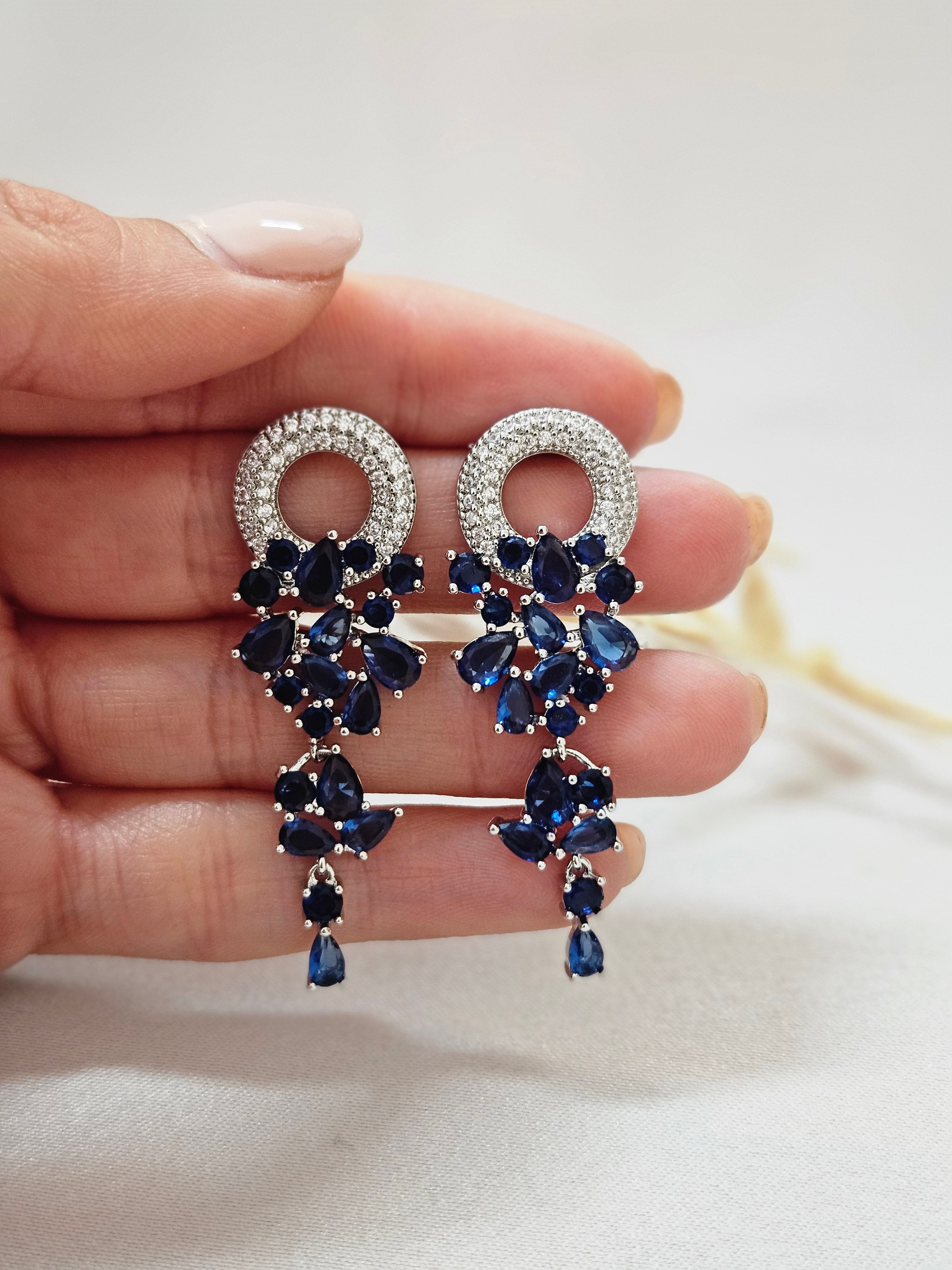 Navey Blue Chandelier Crystal Earrings - AEBC6