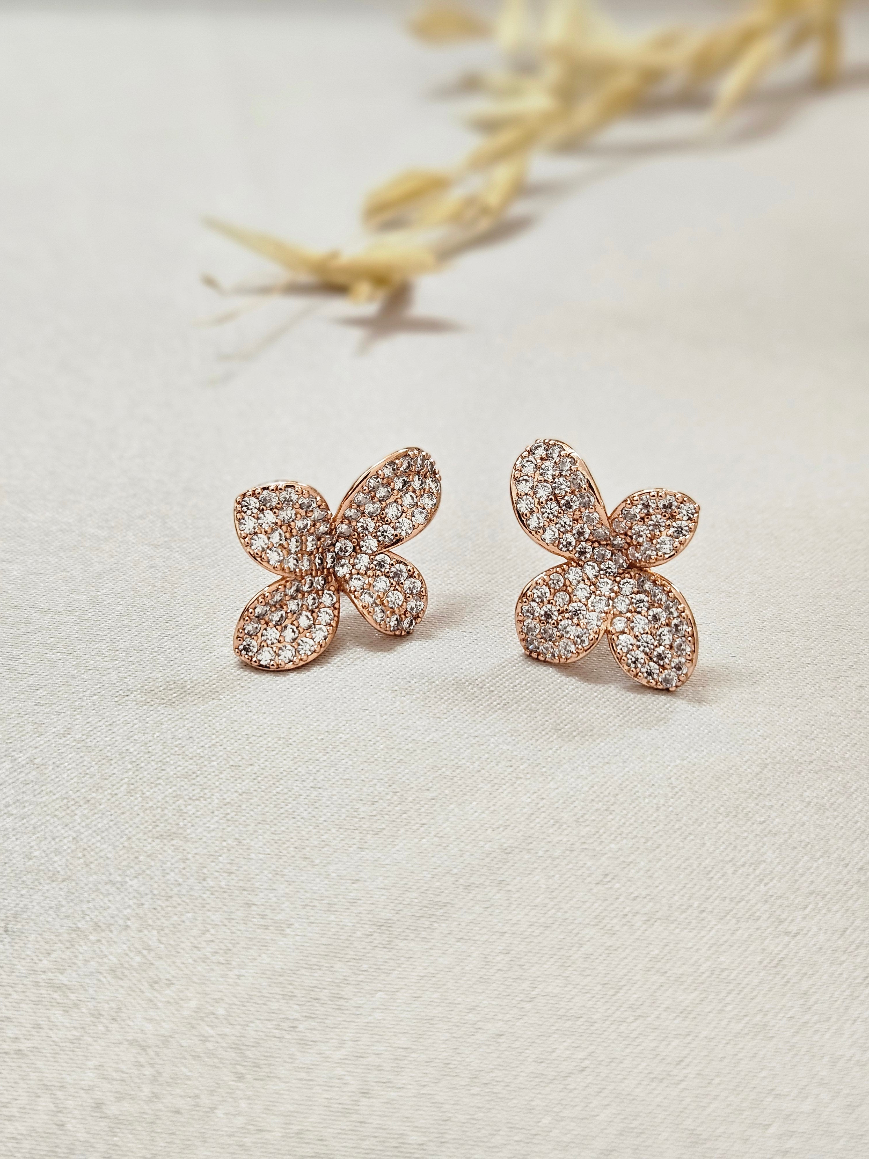 Rose Gold Floral Zirconia Stud Earrings - AERC4