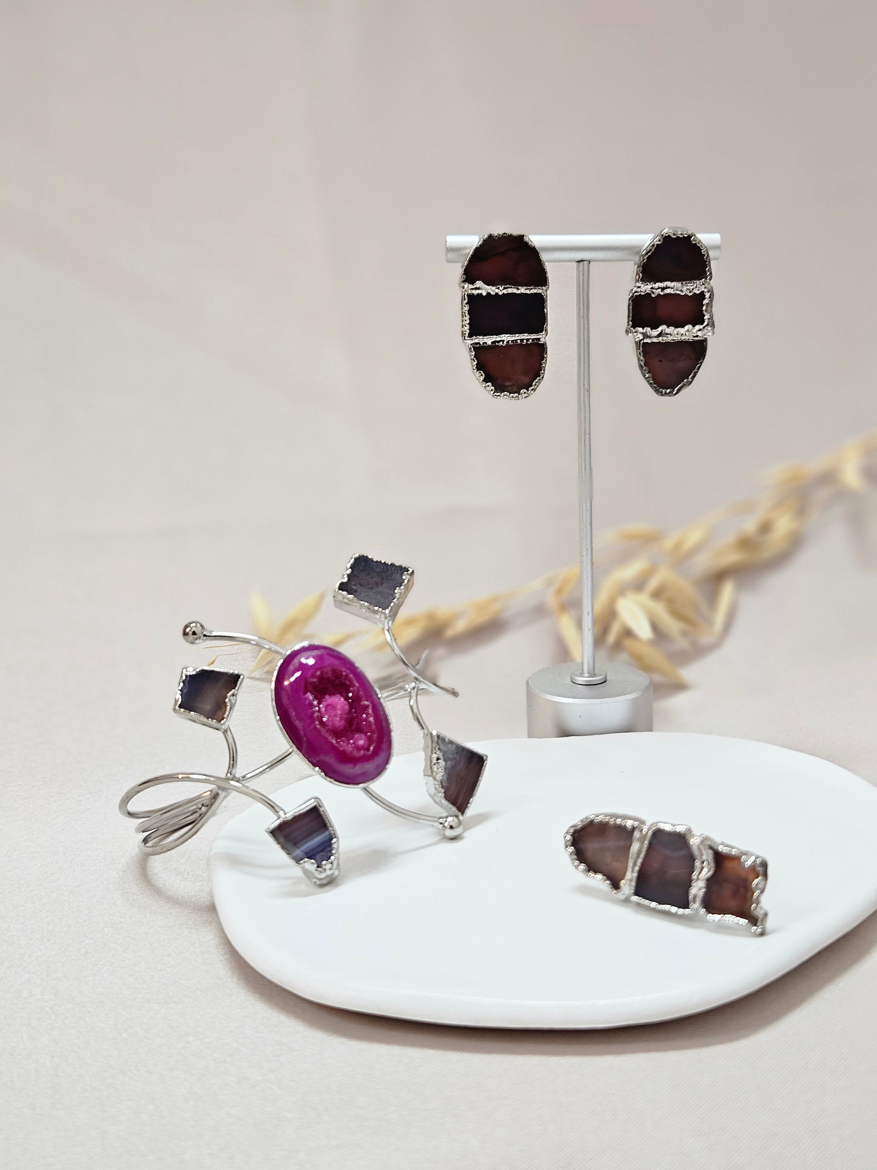 Fuchsia silver-Plated Jewelry Set.