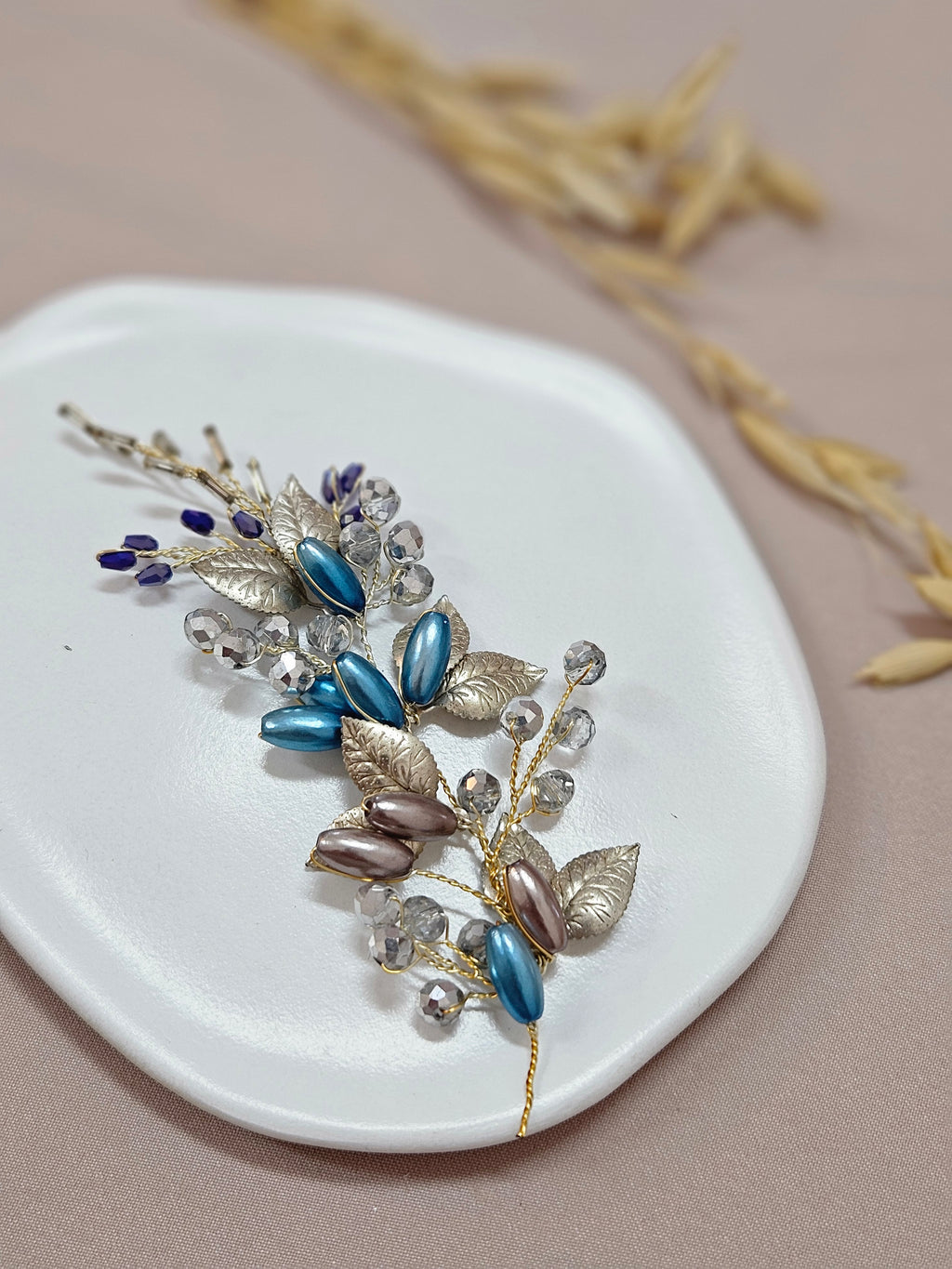 Blue And Gray Leaf Hair Vine