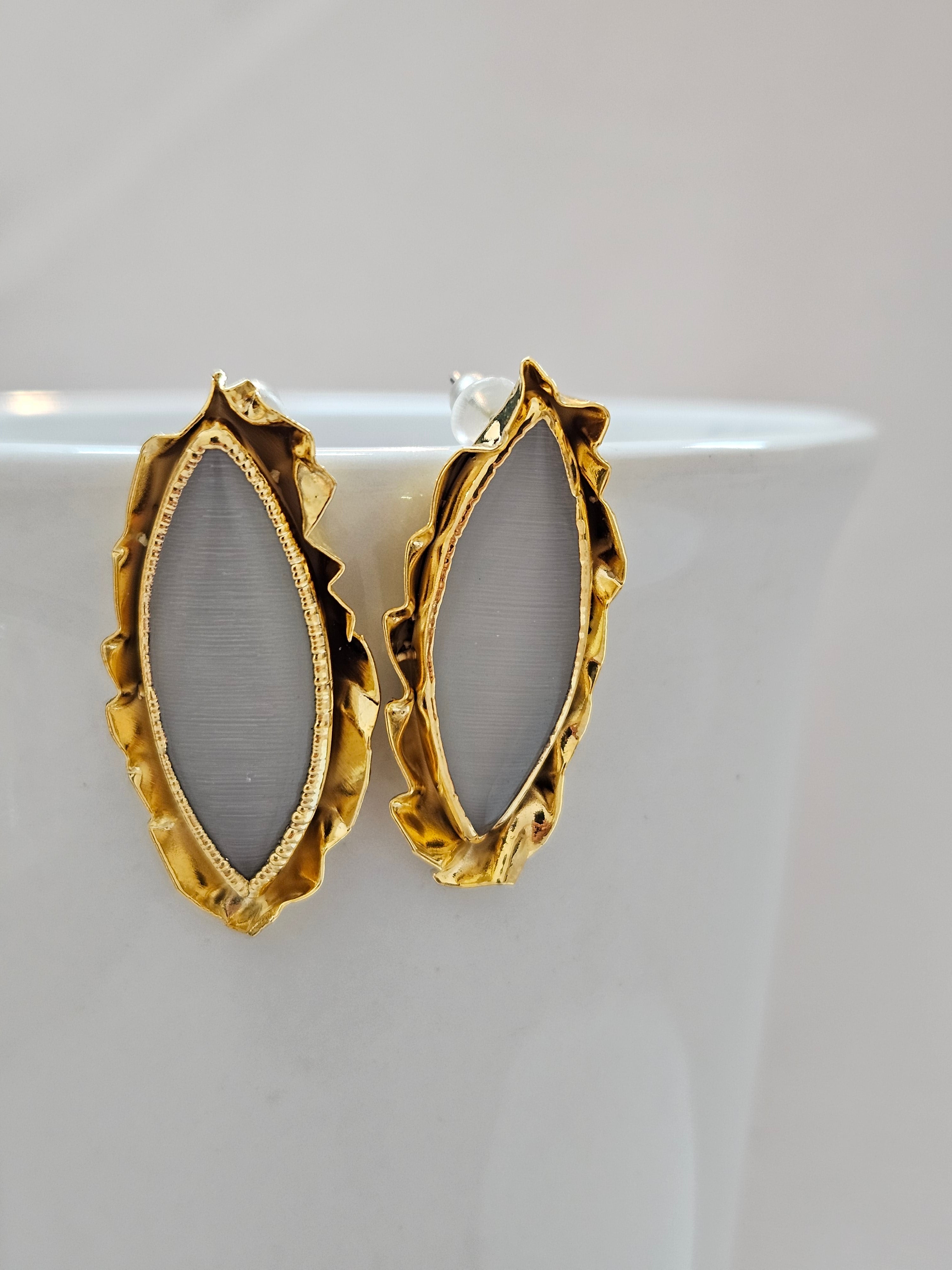 Gold Gray Vintage Earrings
