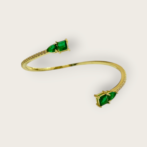 Delicate Gold Emerald Green Cuff Bracelet - ABGC