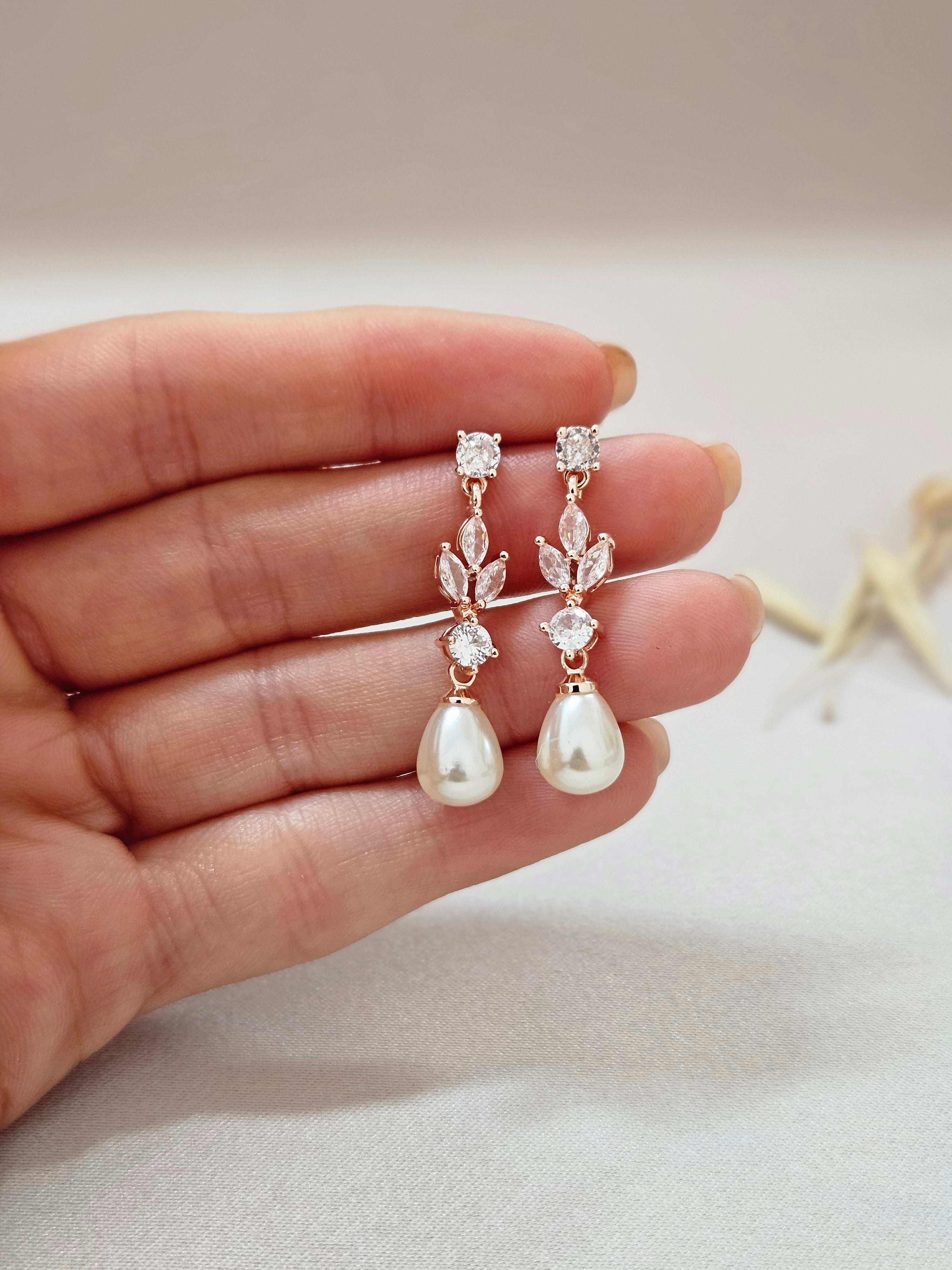 Pearl Rose Gold Droplet Earrings - AERC7