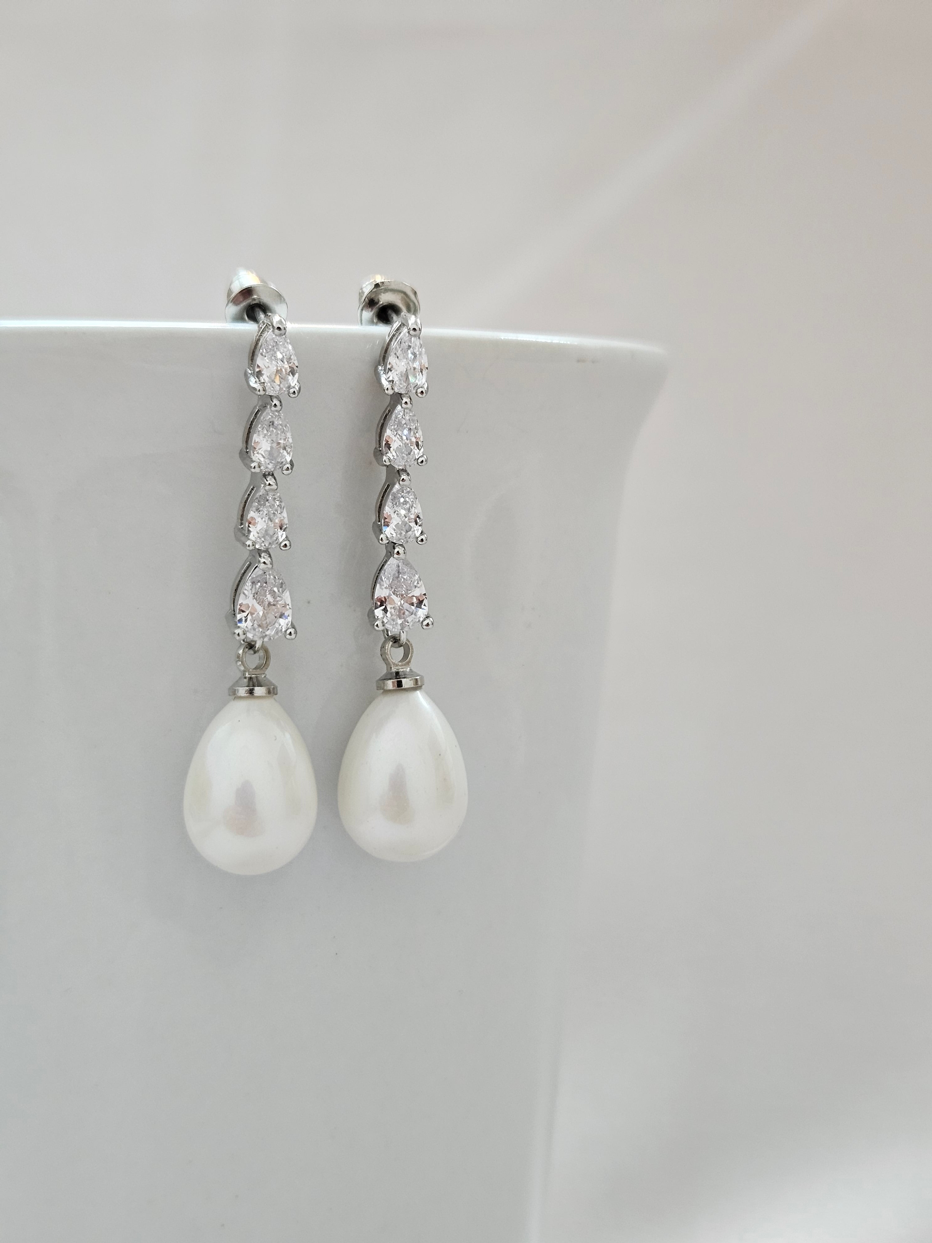 Classic Bridal Crystal Drop Pearl Earrings - AESP35