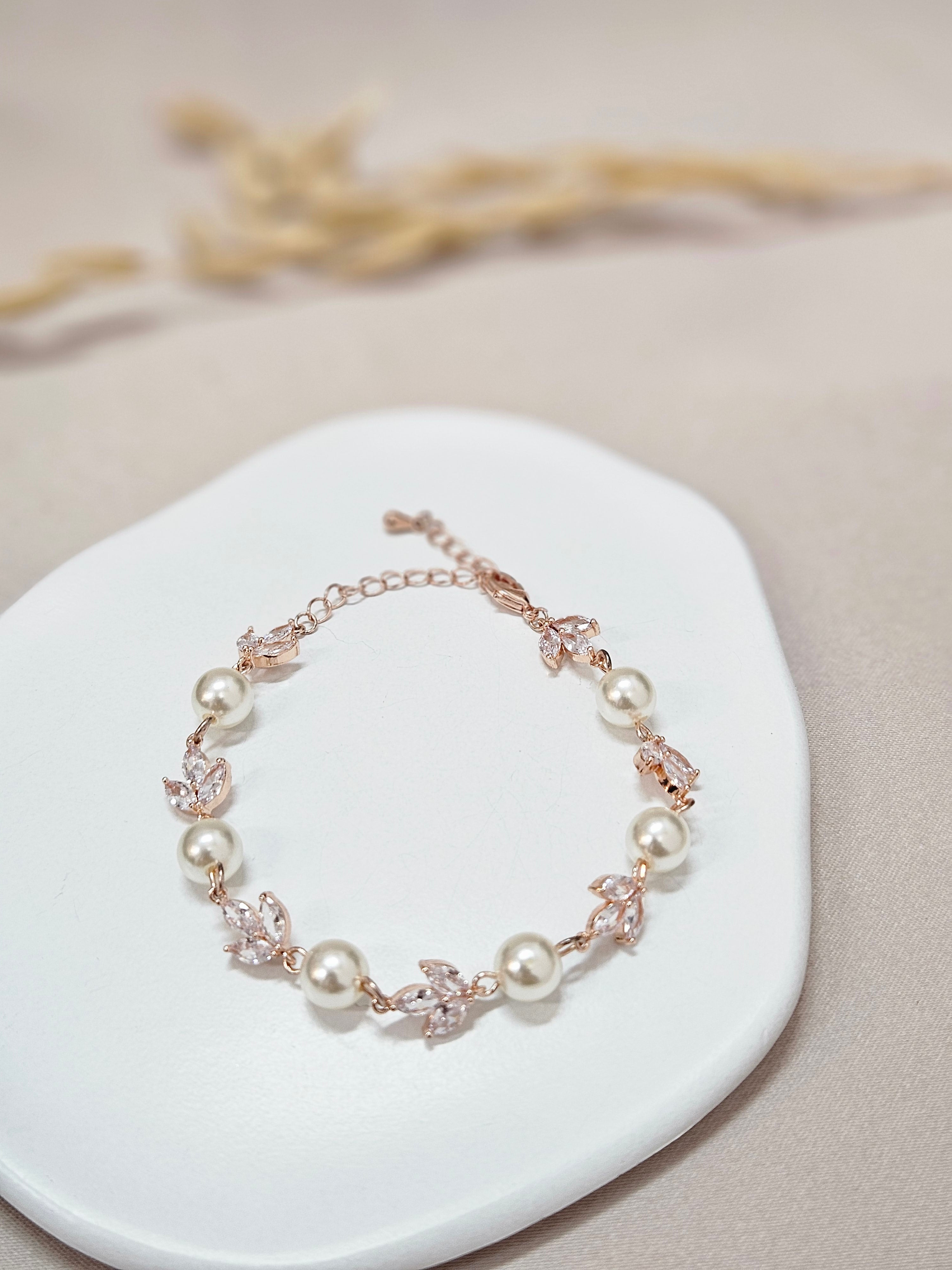 Adjustable Rose gold Pearl Crystal Bralecet - ABRP2