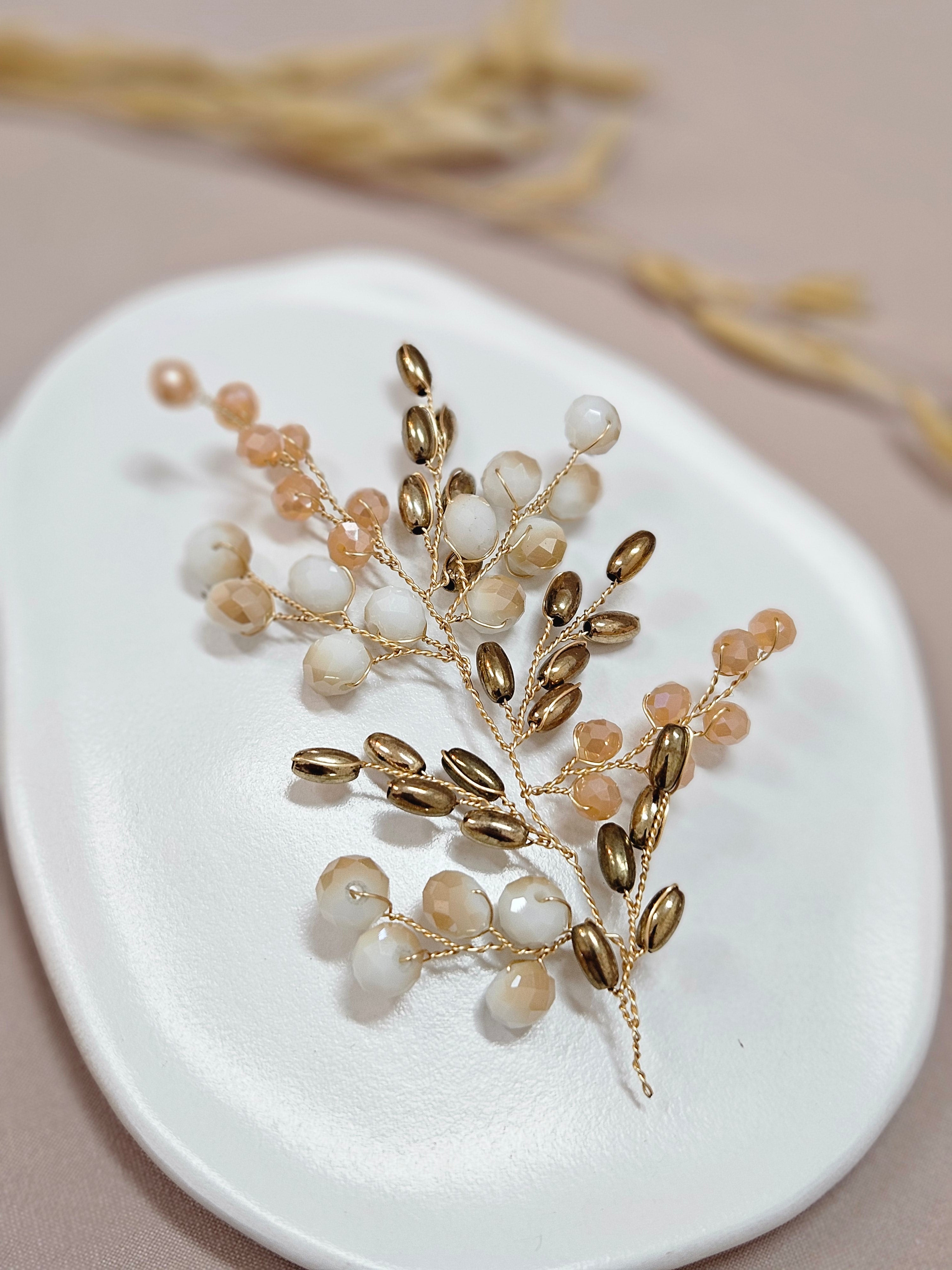 Peach White And Soft Gold Hair Vine - HPGP