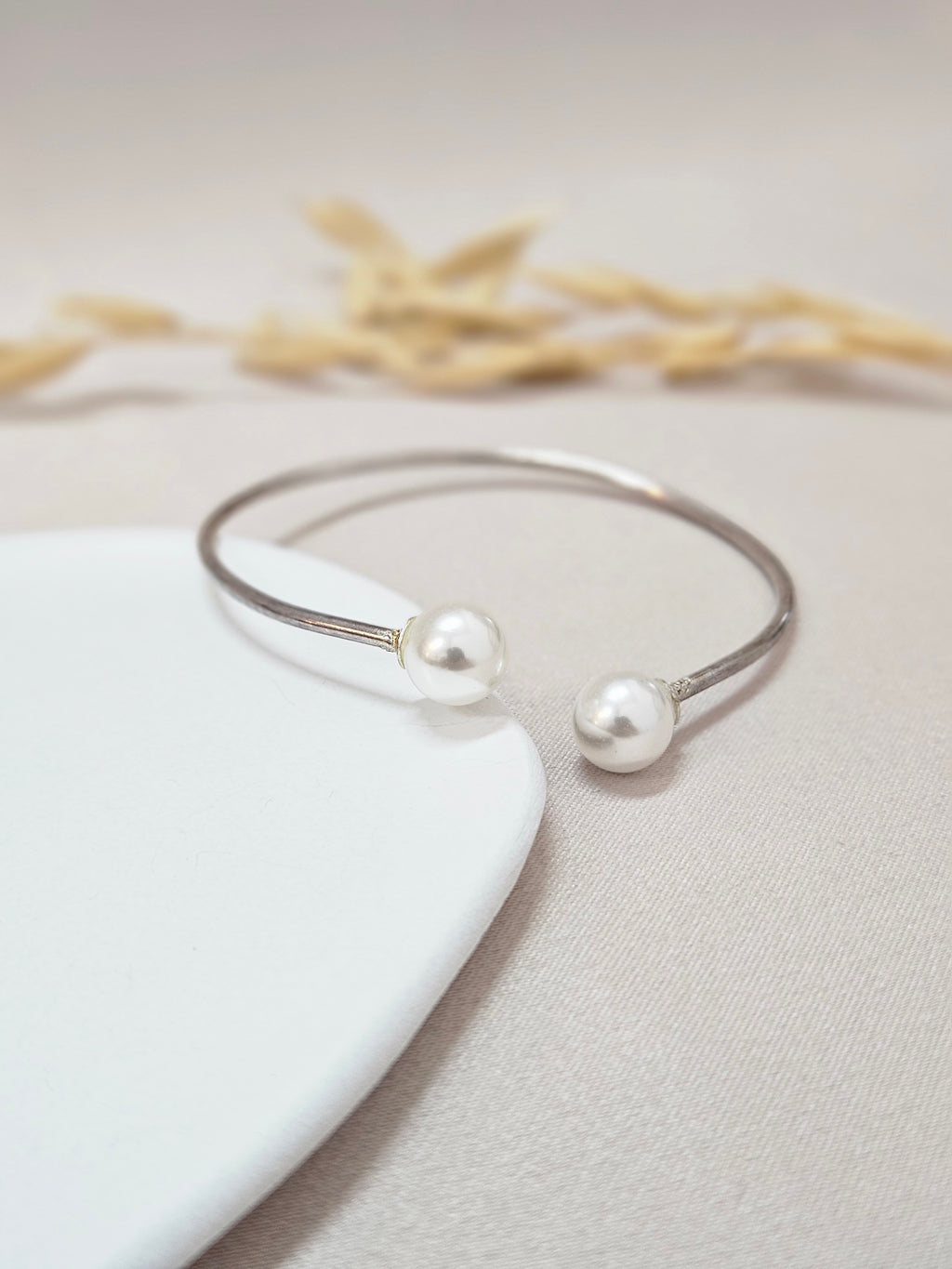 two pearls open cuff bracelet for brides and weddings
