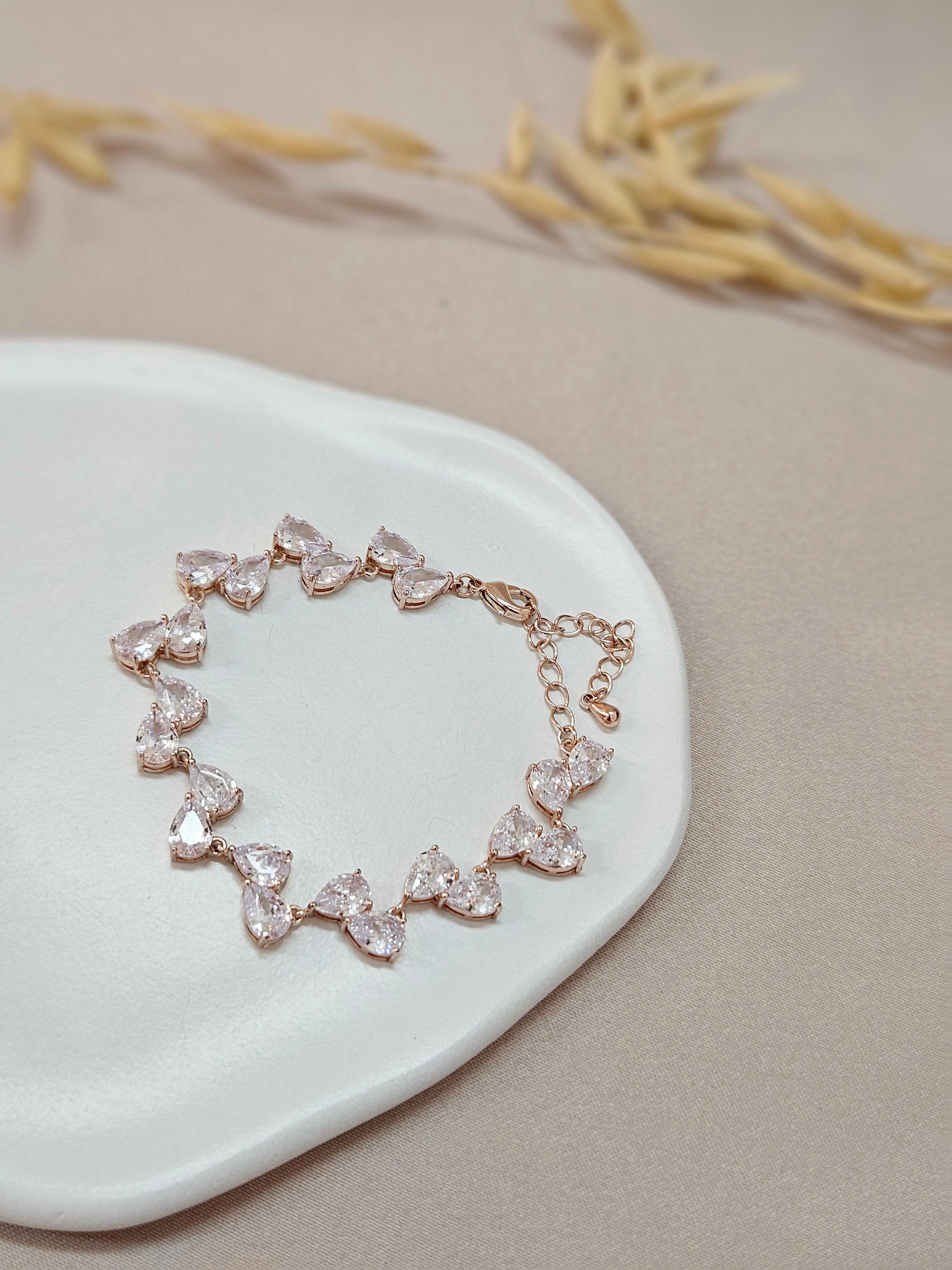 Adjustable Tear Drop Rose Gold Crystal Bracelet - ABRC3