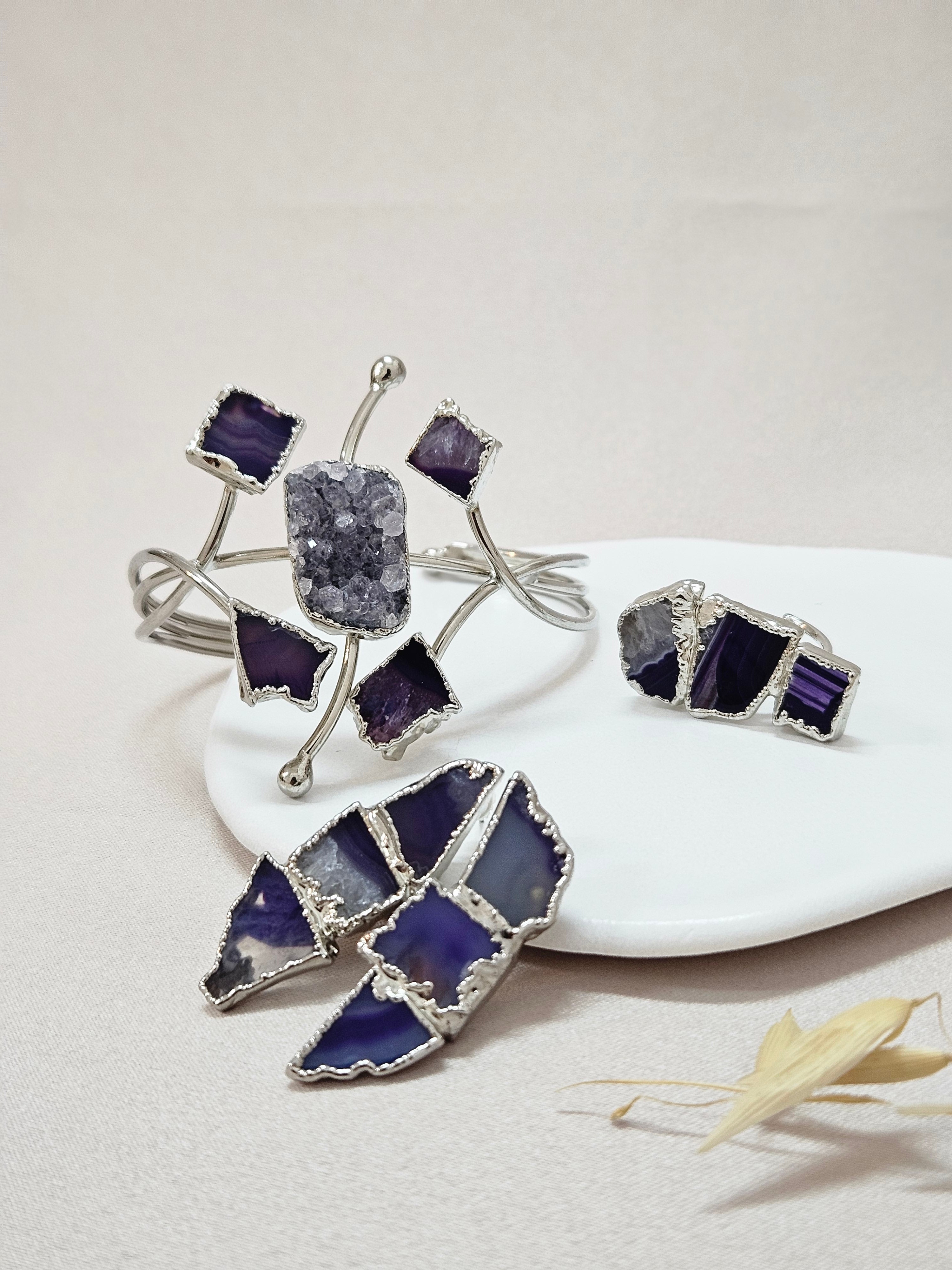 Asymmetrical Violet Purple Silver Set